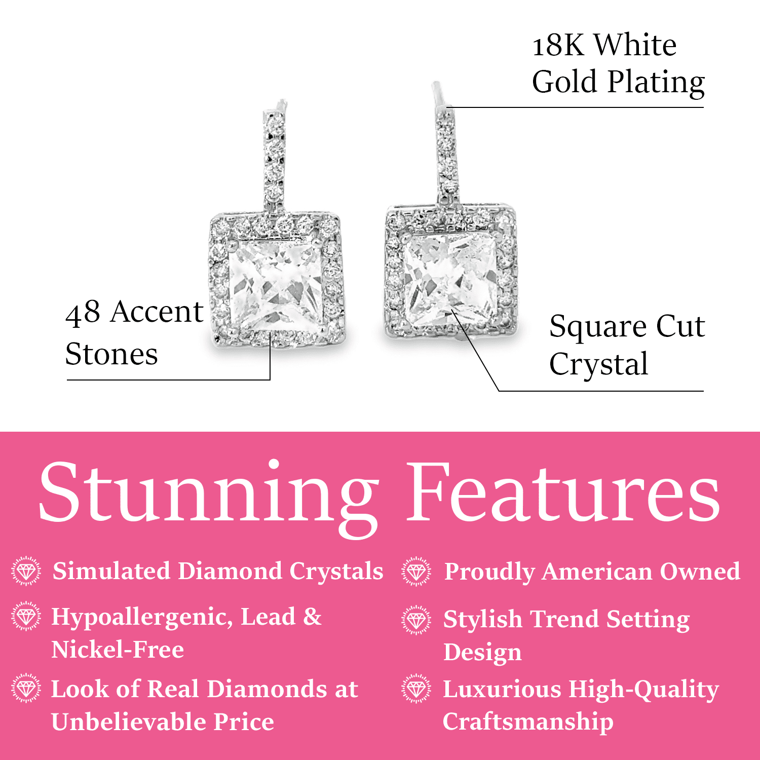 Kelsey 18k White Gold Plated Silver Crystal Drop Earrings with Simulated Diamond Crystals — Final Sale