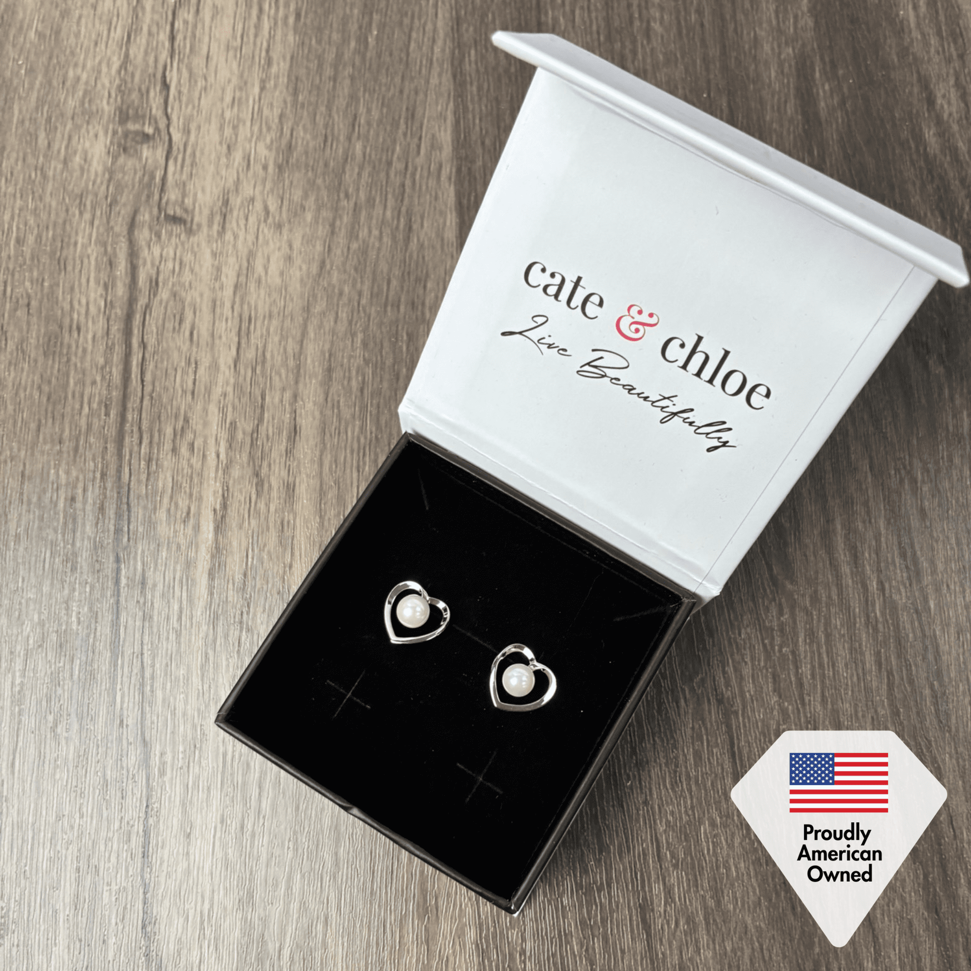 Harley 18k White Gold Plated Heart Stud Earrings with Shell Pearls