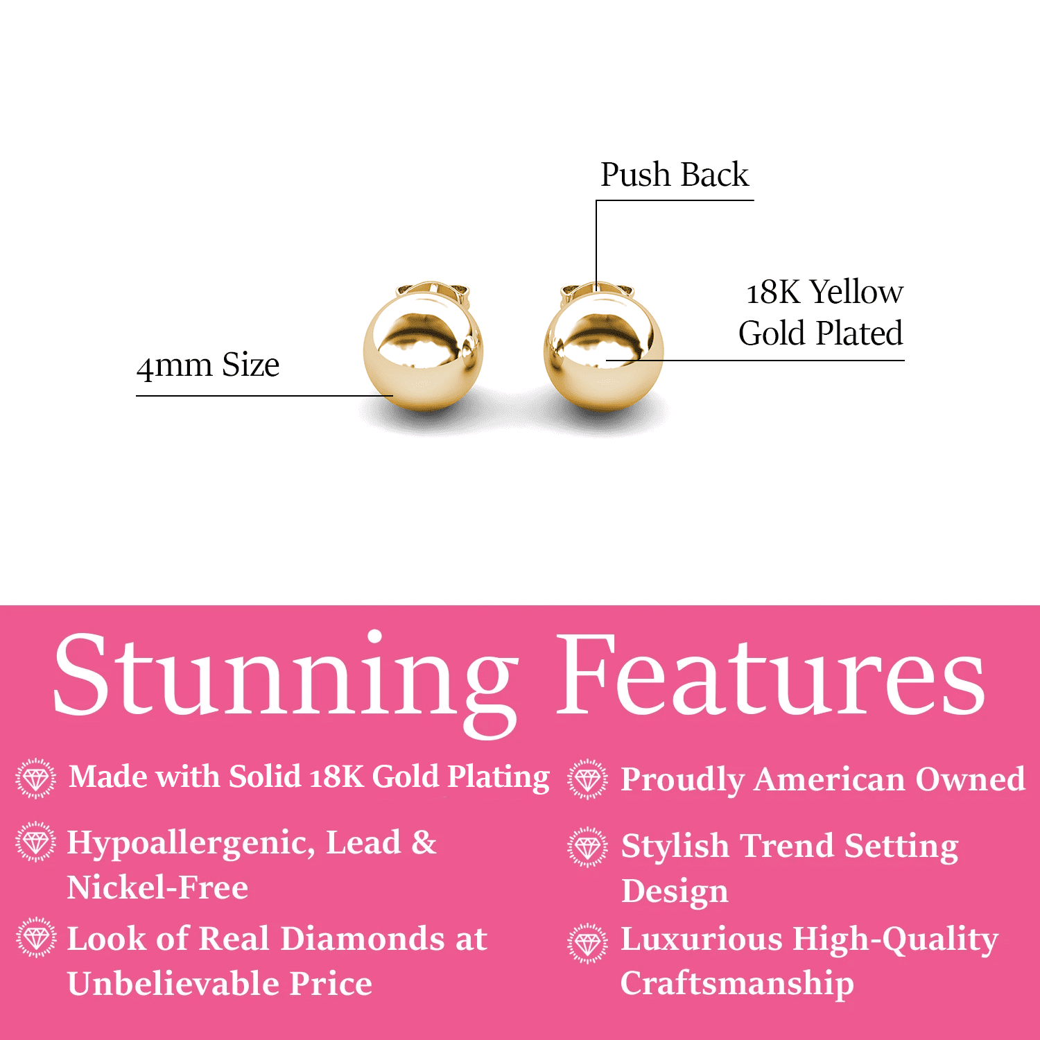 Harper 18k White Gold Plated Ball Stud Earrings