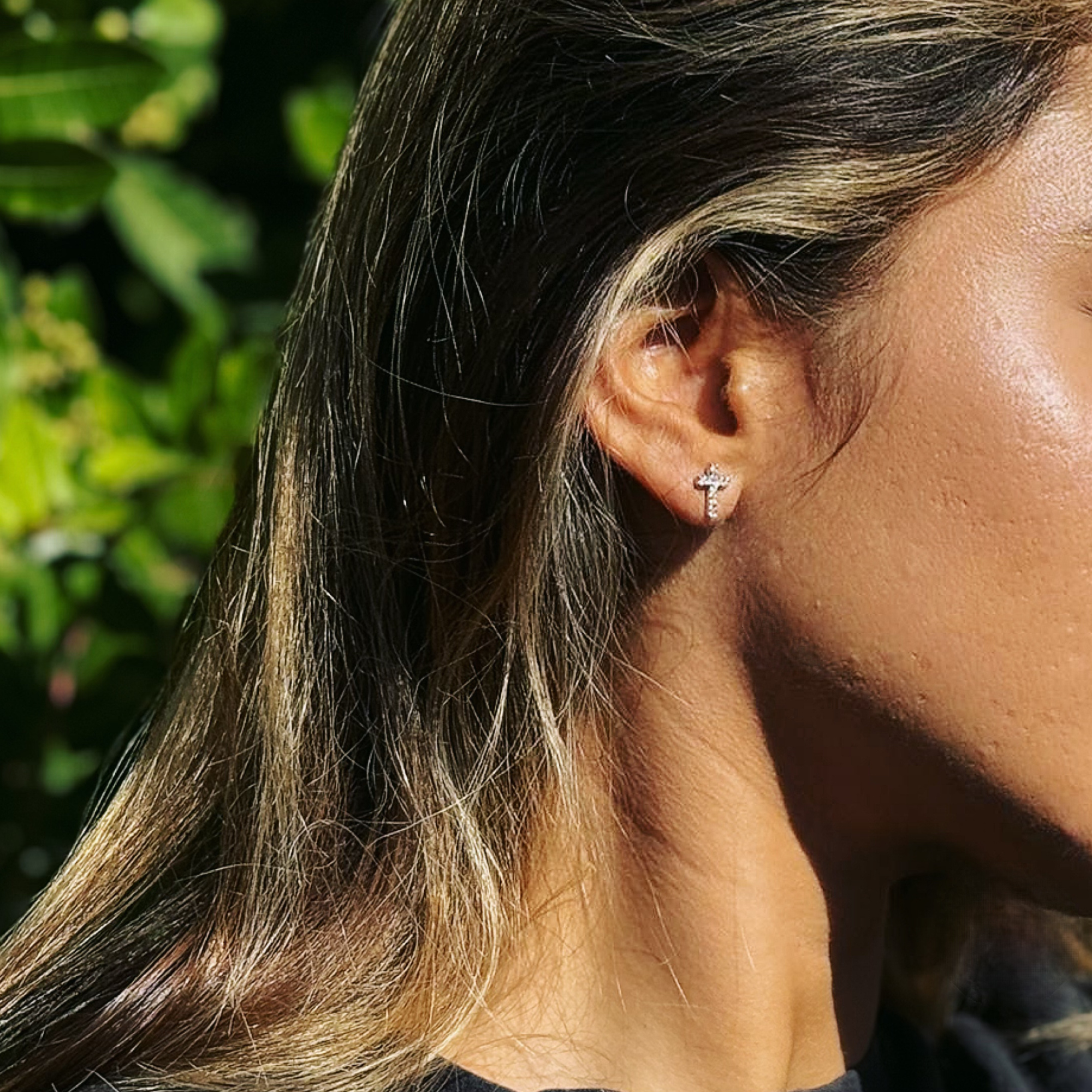 Nayeli 18k White Gold Plated Silver Cross Stud Earrings with Swarovski Crystals — Fab Fav