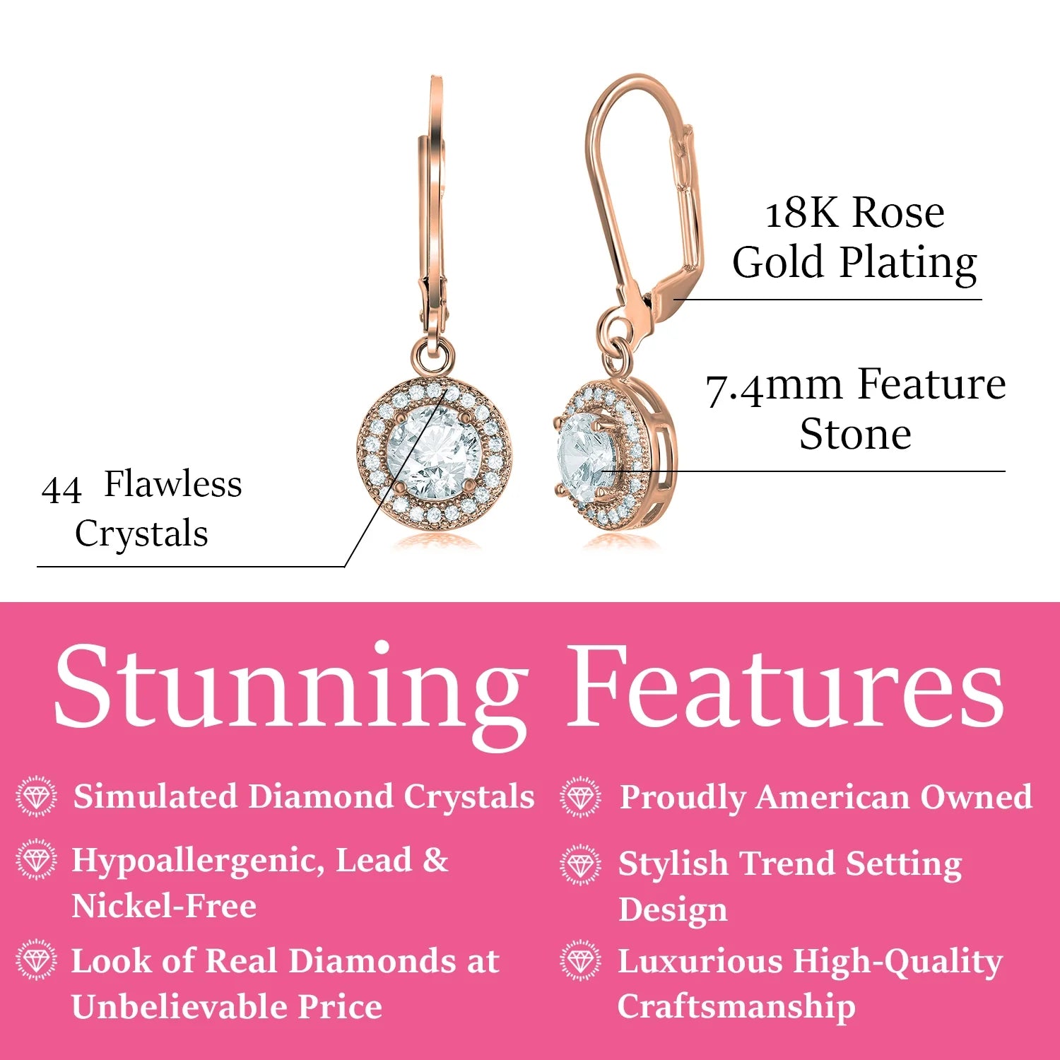 Juliana 18k White Gold Plated Halo Drop Earrings with Round Cut Simulated Diamond Crystals