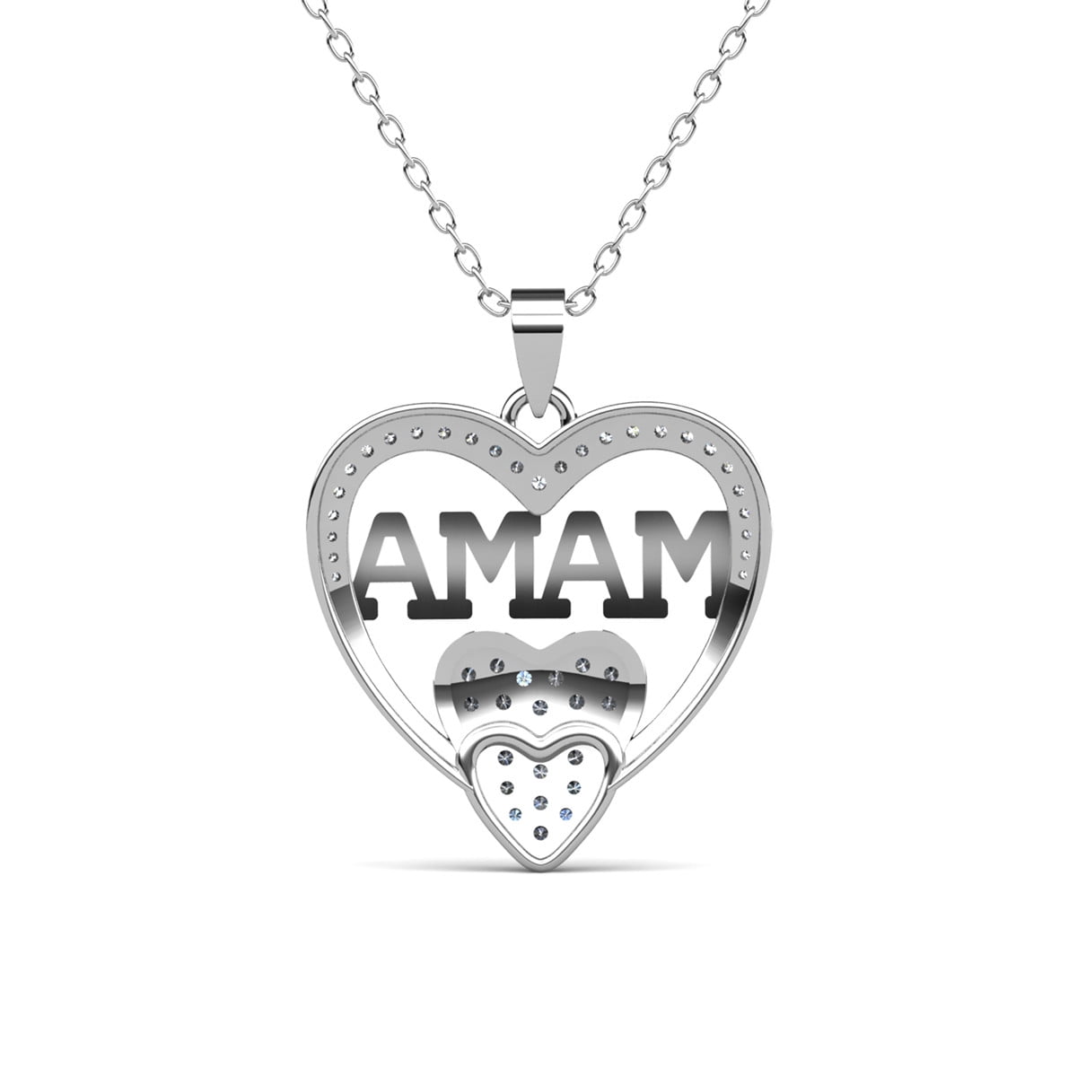 Selena 18k White Gold Plated Mama Necklace with Swarovski Crystals & Heartfelt Message for Mom