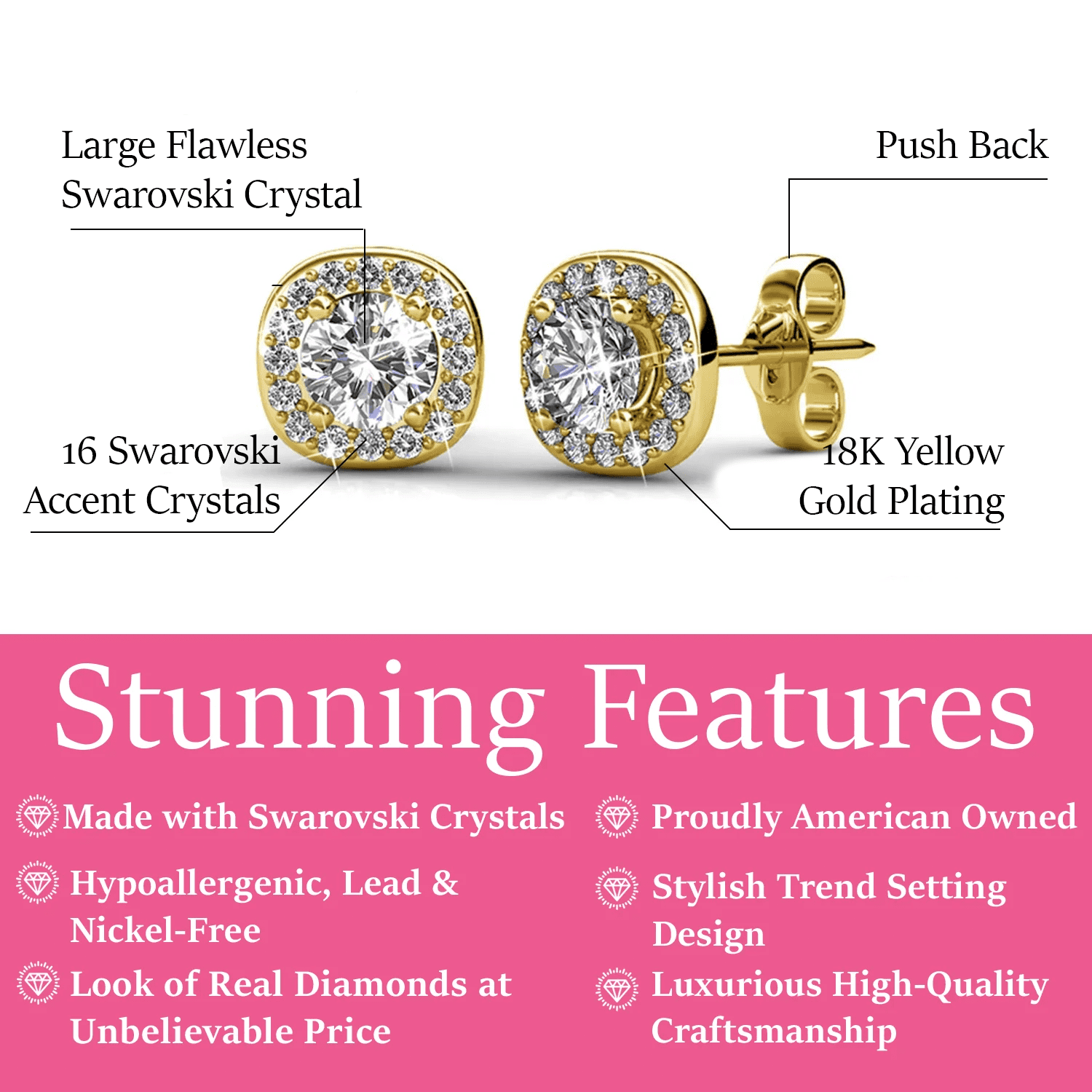 Ruth 18k 镀白金水晶光环耳钉