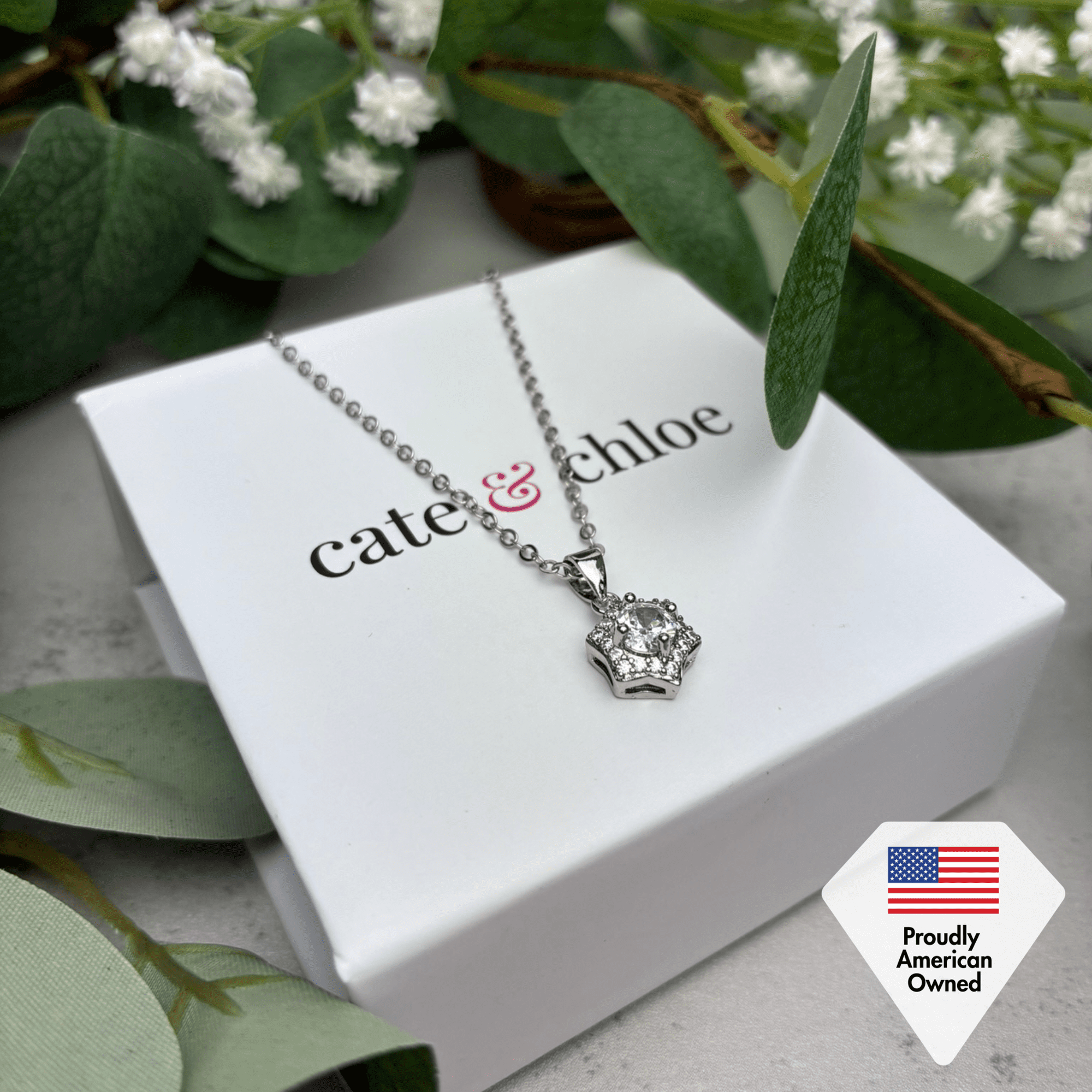 Poppy 18k White Gold Plated Necklace with Simulated Diamond Crystals
