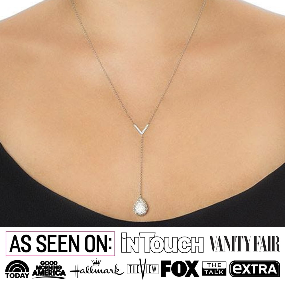 Ava Sterling Silver Teardrop Y-Necklace with Round Cut Simulated Diamond Crystals