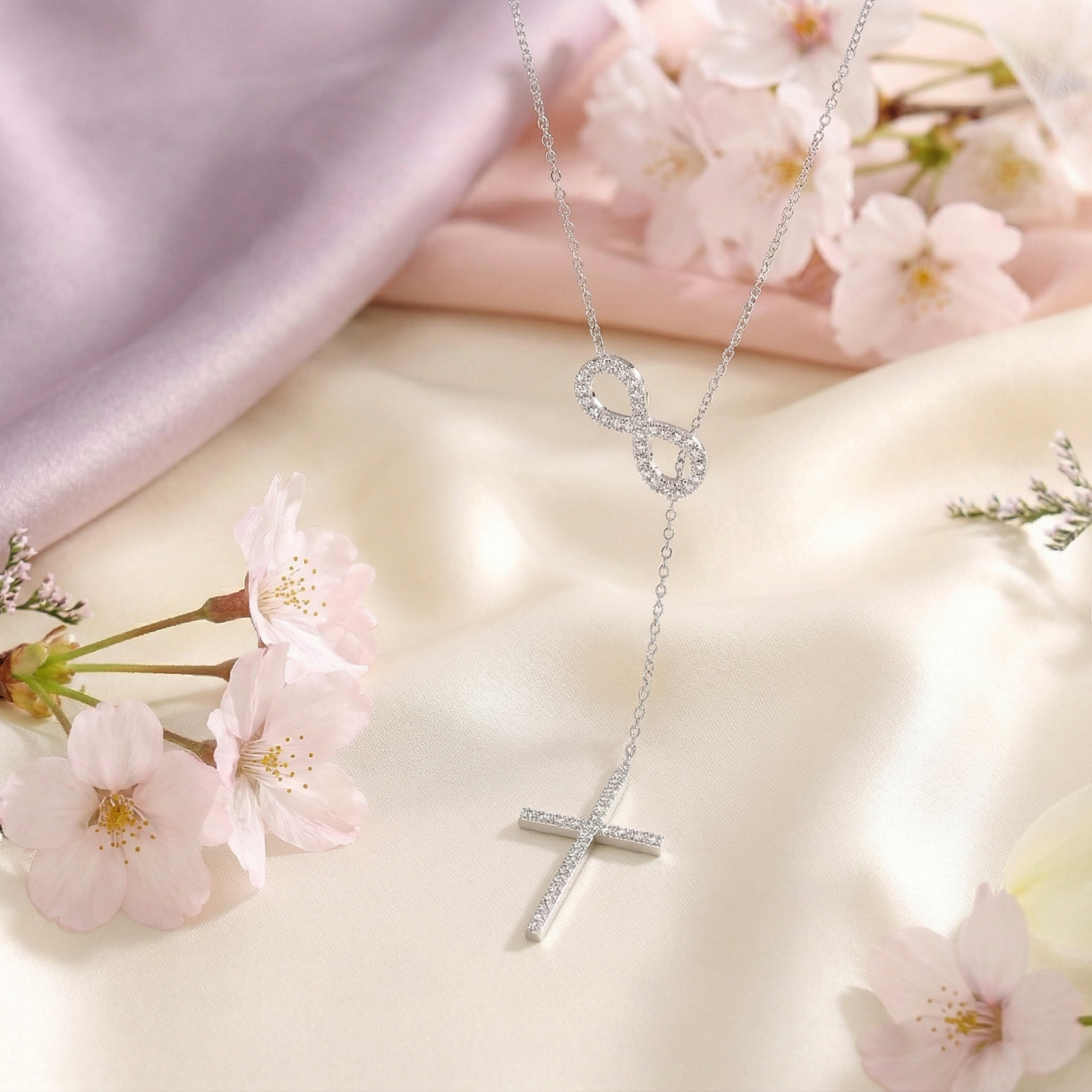 Mary Sterling Silver Infinity Cross Y-Necklace with  Simulated Diamond Crystals — Fab Fav