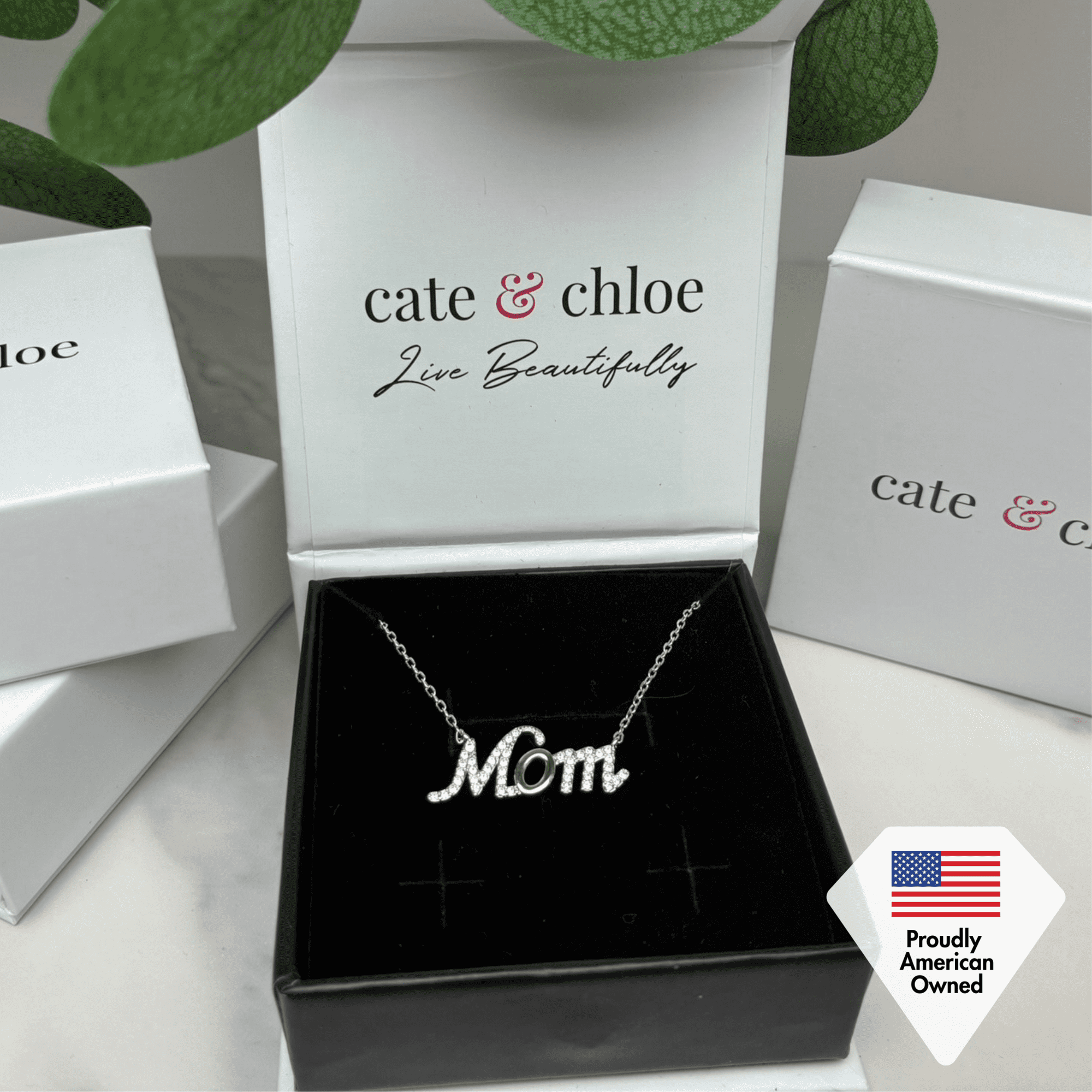 Riley 18k White Gold Plated Mom Necklace with Swarovski Crystals & Heartfelt Message for Mom