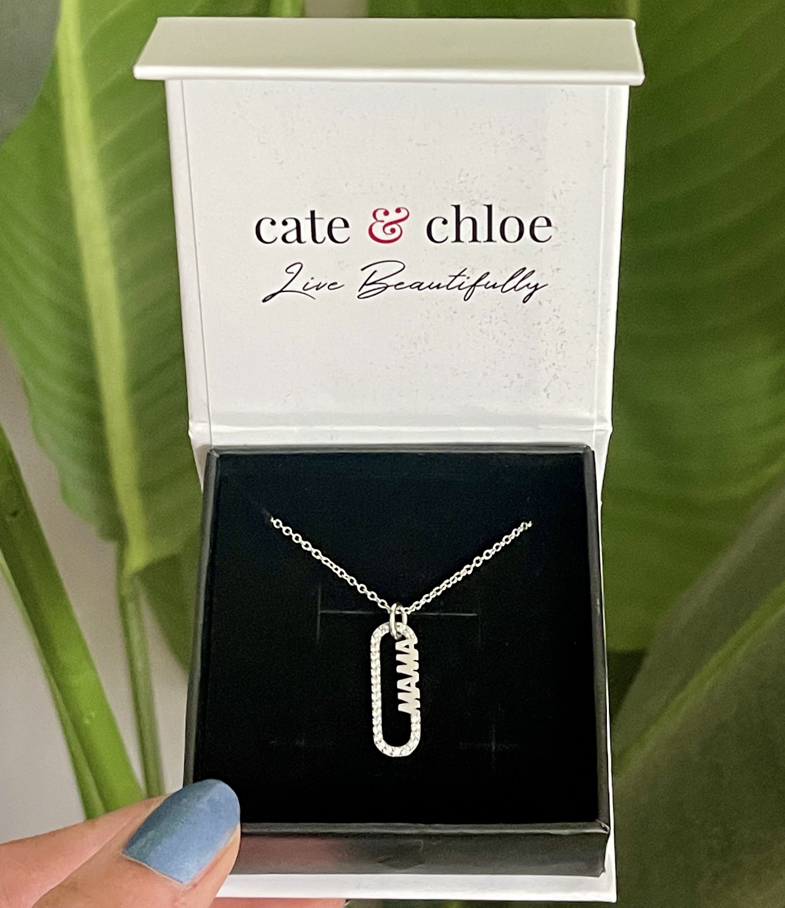 Elaine 18k White Gold Plated Mama Pendant Necklace with Swarovski Crystals
