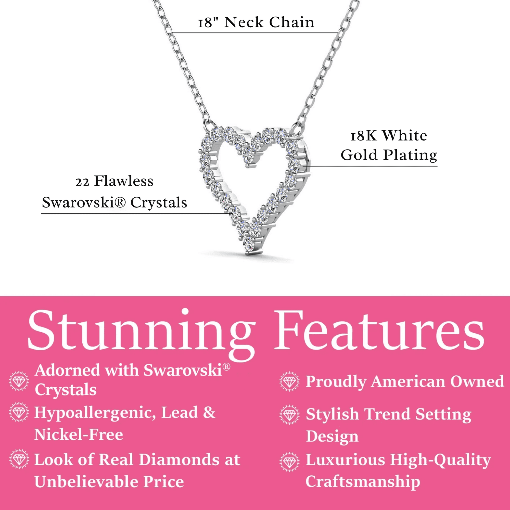 Bristol 18k White Gold Plated Heart Necklace with Swarovski Crystals & Heartfelt Message for Daughter