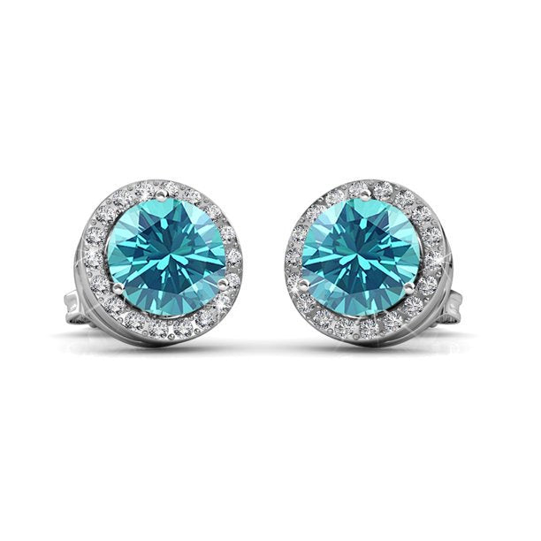 Royal 18k White Gold Plated Birthstone Halo Earrings with Round Cut Swarovski Crystals