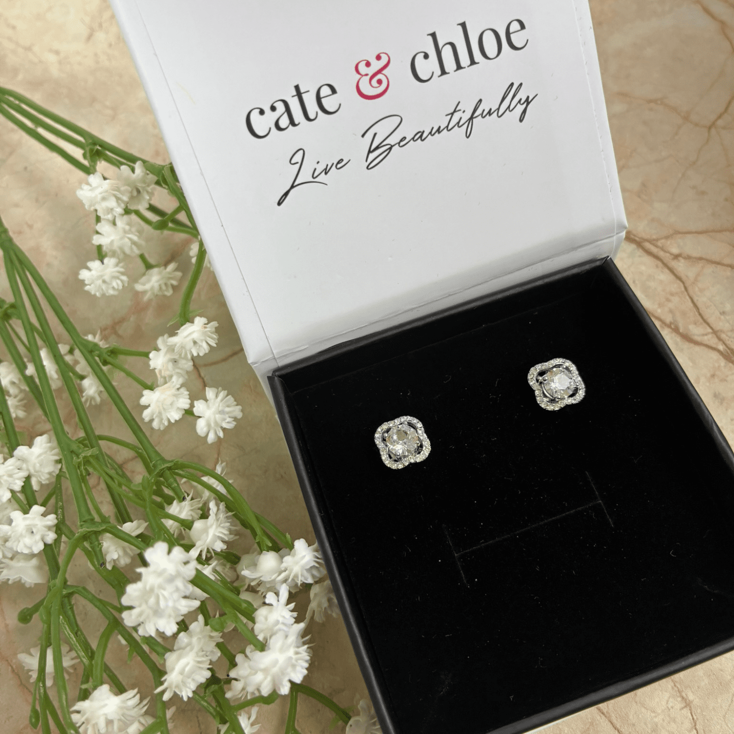 Haddie 18k White Gold Plated 2-in-1 Halo Stud Earrings with Swarovski Crystals