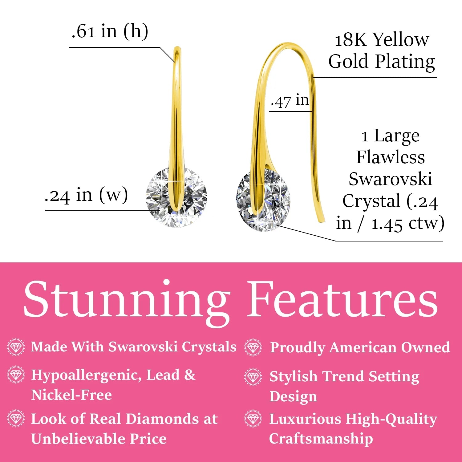 McKayla 18k White Gold Plated Drop Earrings with Swarovski Crystals for Women