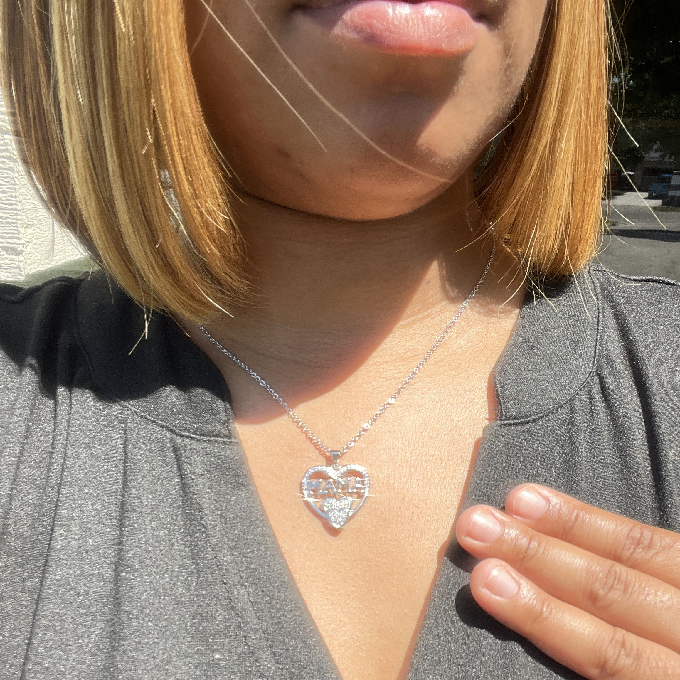 Selena 18k White Gold Plated Mama Heart Pendant Necklace with Simulated Diamond Crystals