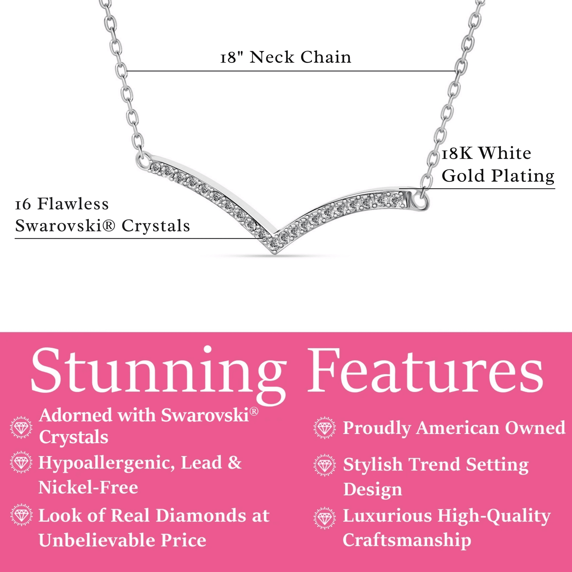 Hope 18k White Gold Plated V Linear Necklace with Swarovski Crystals & Heartfelt Message for Daughter