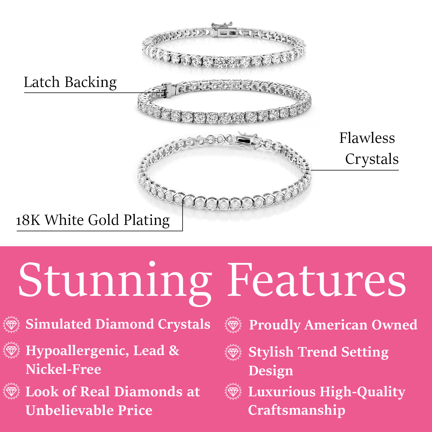 Cate & Chloe Bracelet Pack of 3 - Olivia, Joelle, Kaylee White Gold Plated Tennis Bracelet