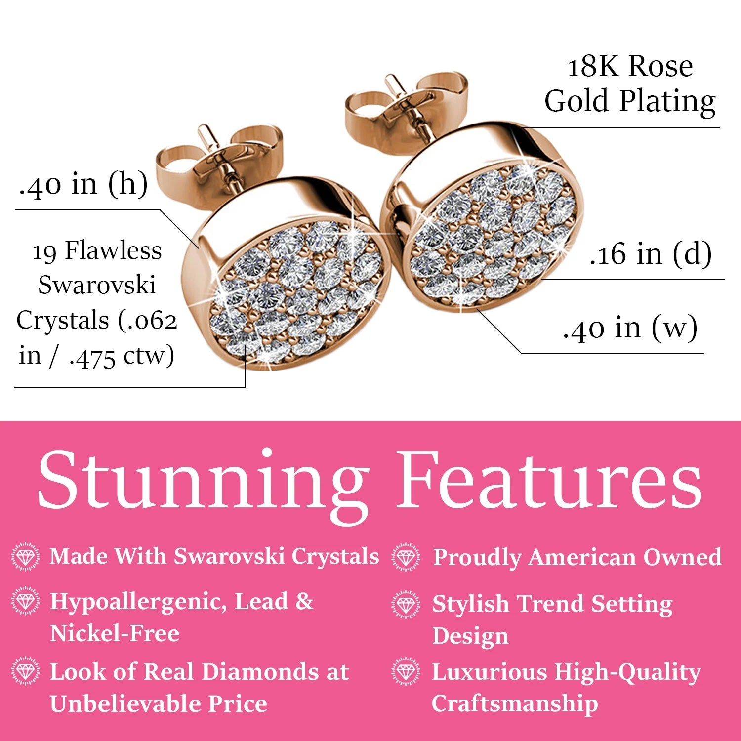 Nelly 18k White Gold Plated Pave Stud Earrings with Swarovski Crystals