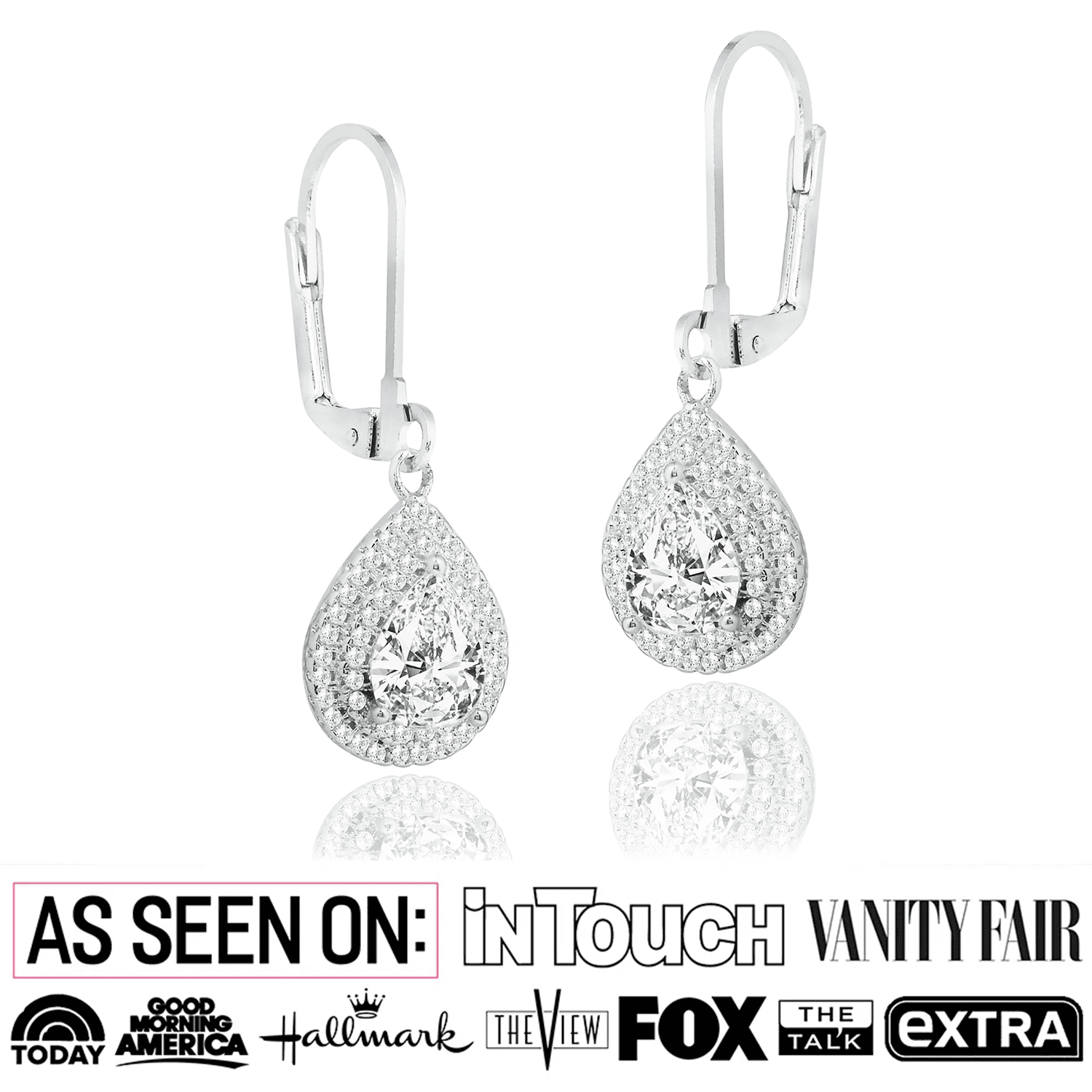 Aurelia 18k White Gold Plated Tear Drop Earrings with Simulated Diamond Crystals