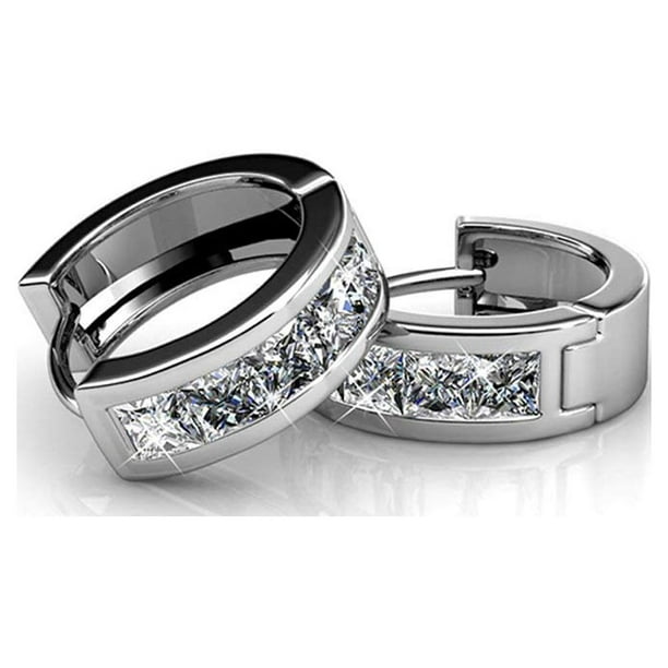 thumbnail image 2 of Exquisite 18kt White Gold Plated In & Out Channel CZ Crystal Hoop Earrings – 1.75" 2 of 6