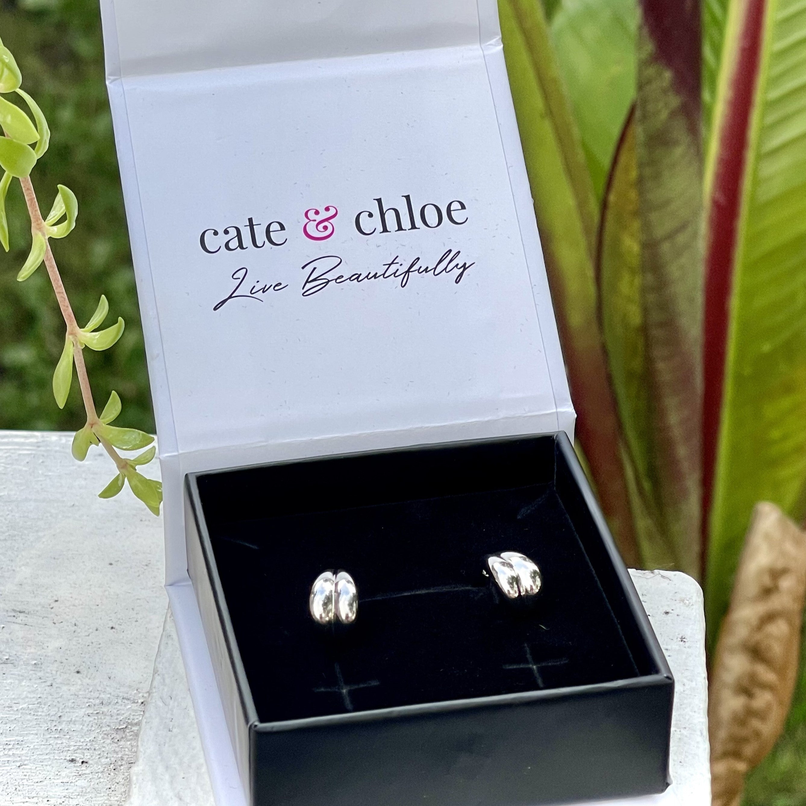 Shae 18k White Gold Plated Semi-Hoop Curved Stud Earrings