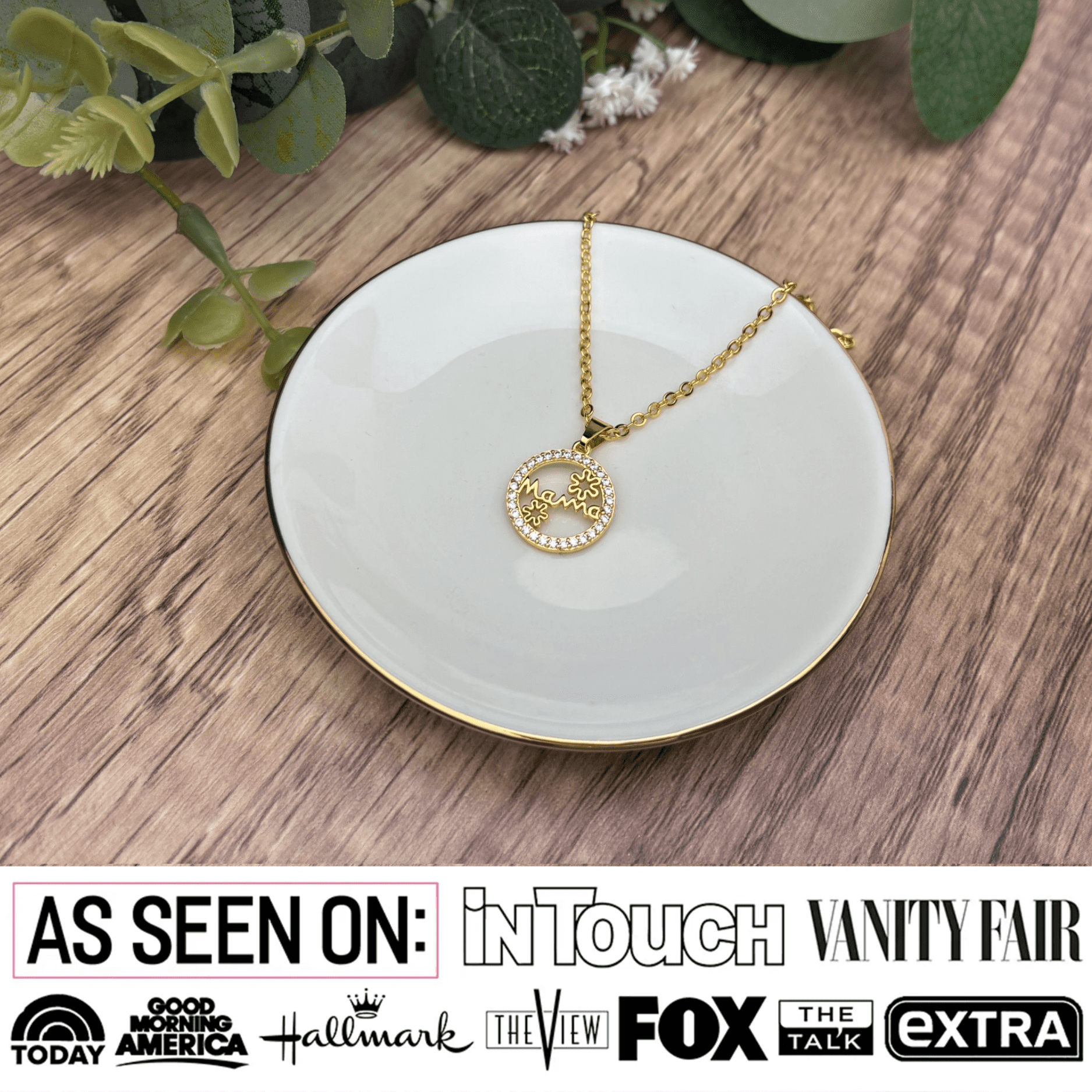 Willa 18k White Gold Plated Circle Mama Necklace with Swarovski Crystals & Heartfelt Message for Mom