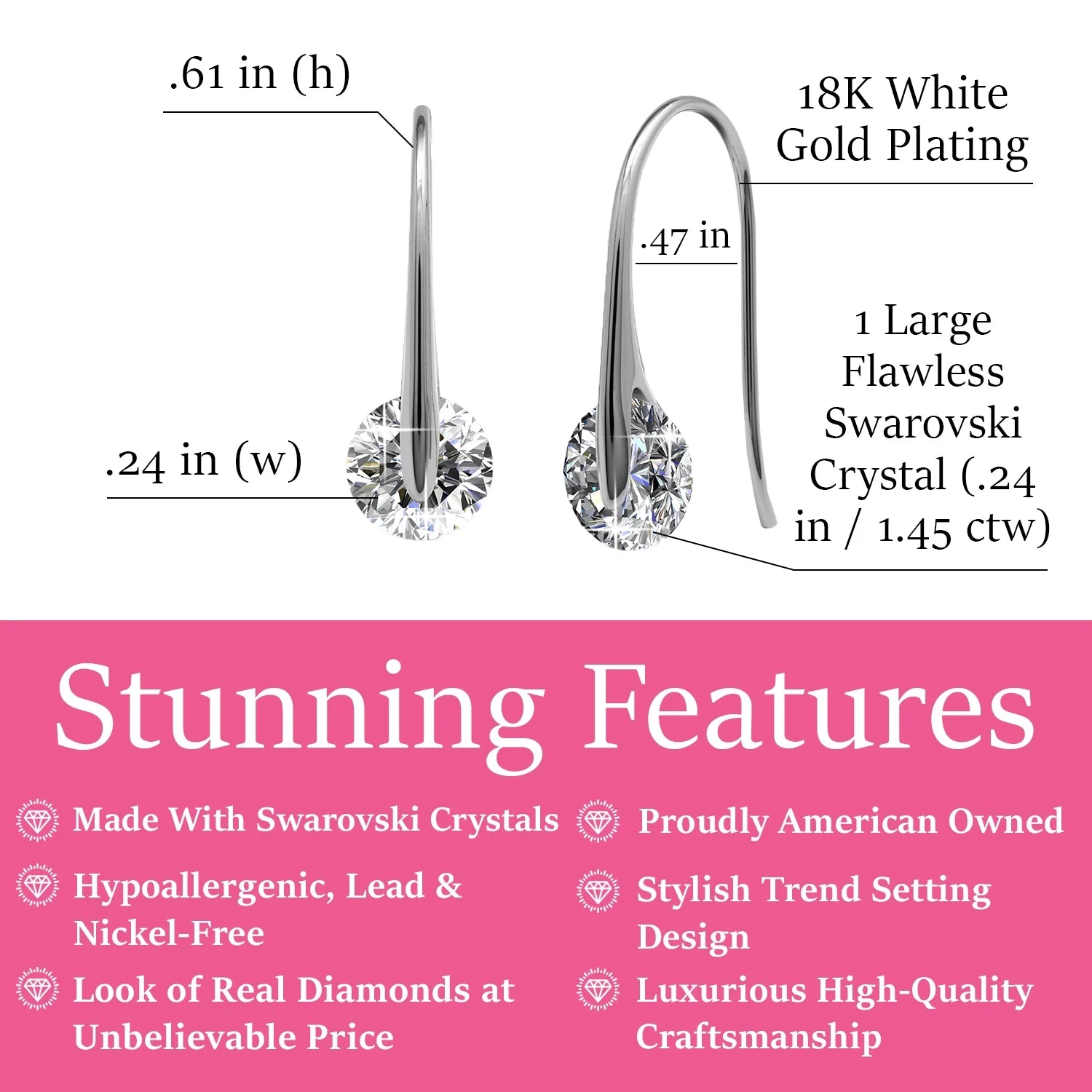 McKayla 18k White Gold Plated Drop Earrings with Swarovski Crystals for Women