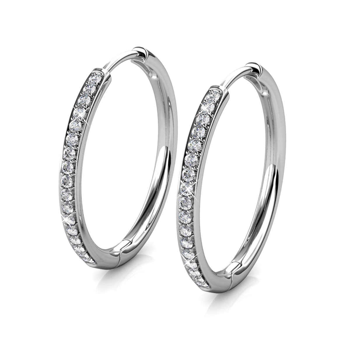 Leslie 18k White Gold Plated Hoop Earrings with Swarovski Crystals