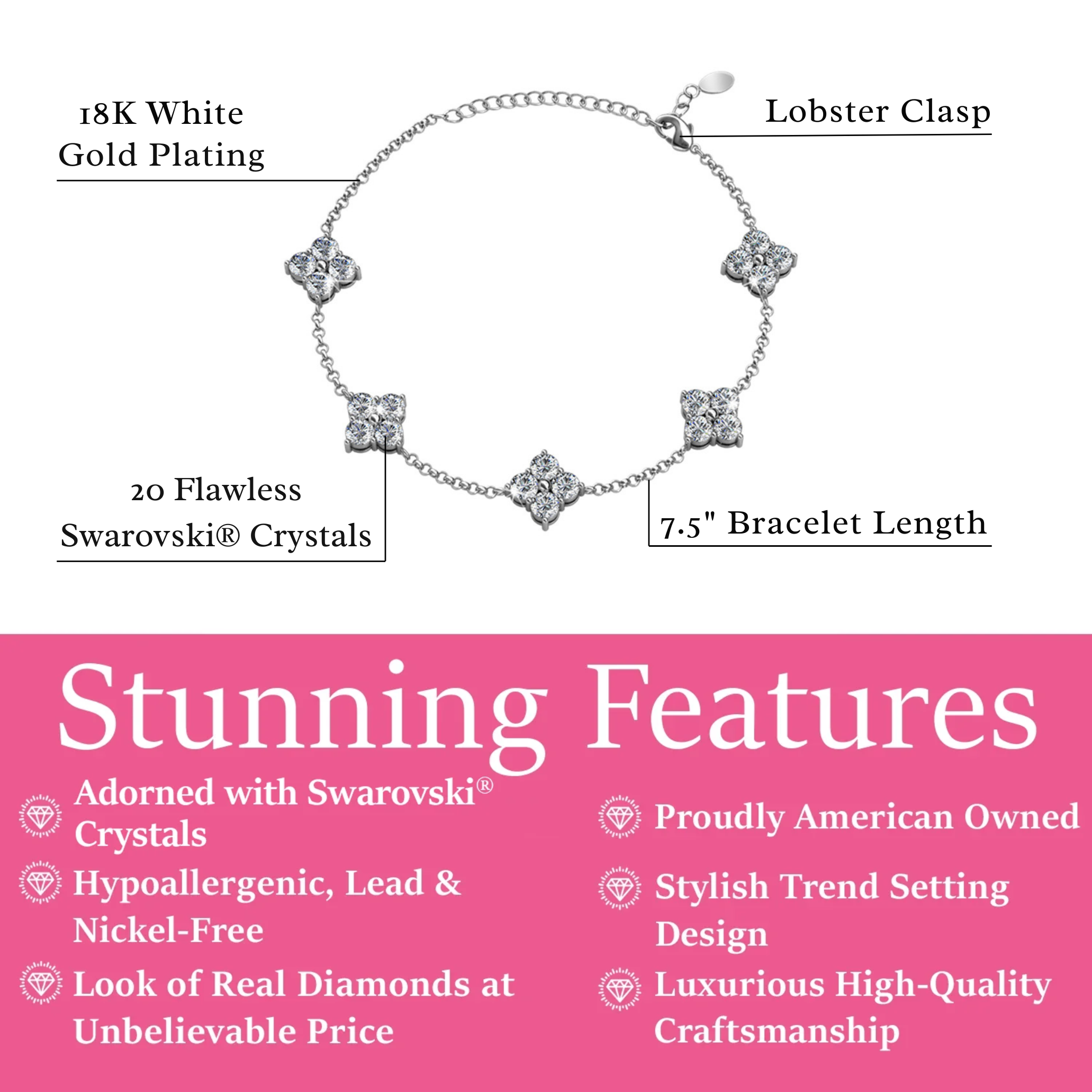 Adeline “Feminine” 18k 白金镀金仿钻石水晶手链