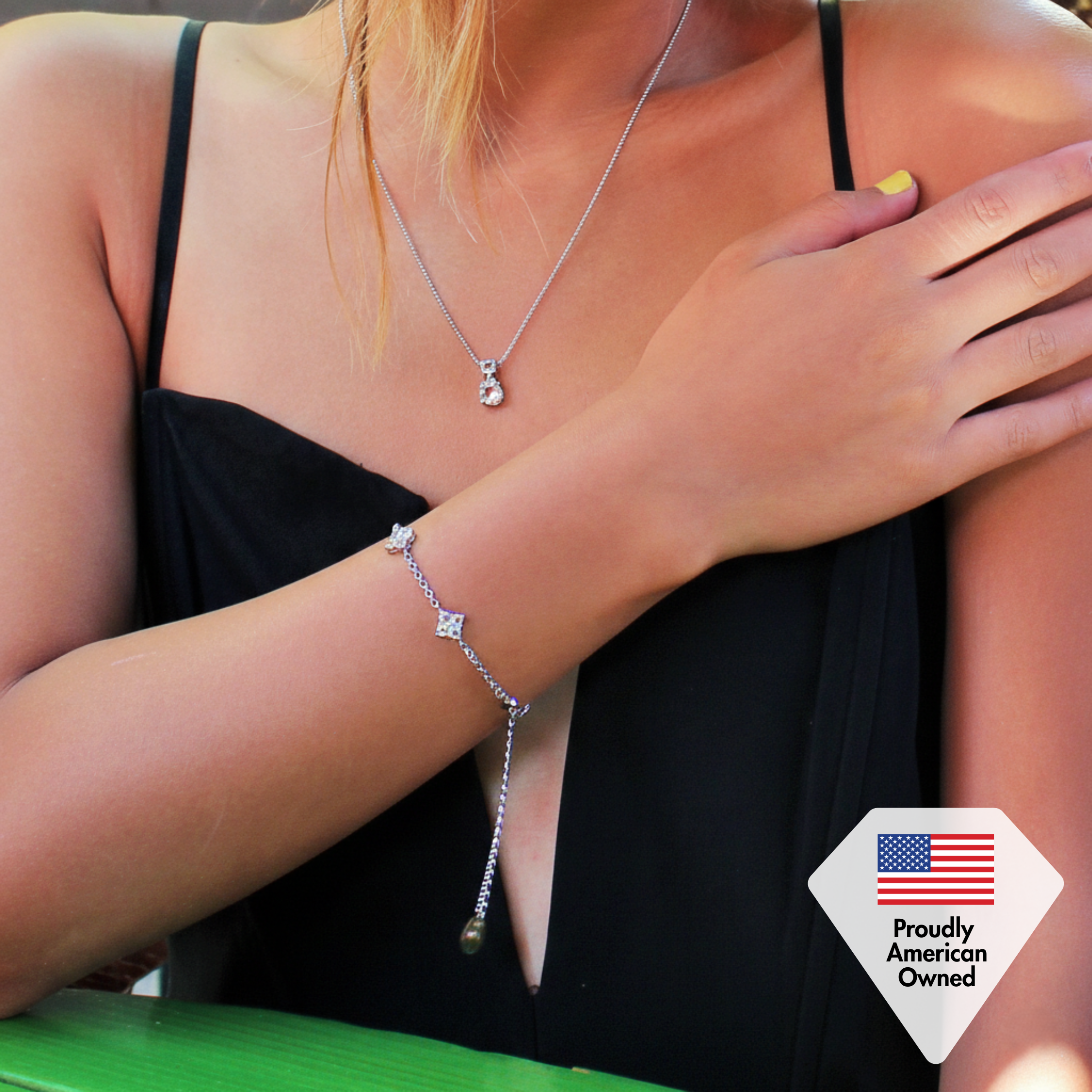 Jasmine “Immortal” 18k 白金镀施华洛世奇吊坠项链