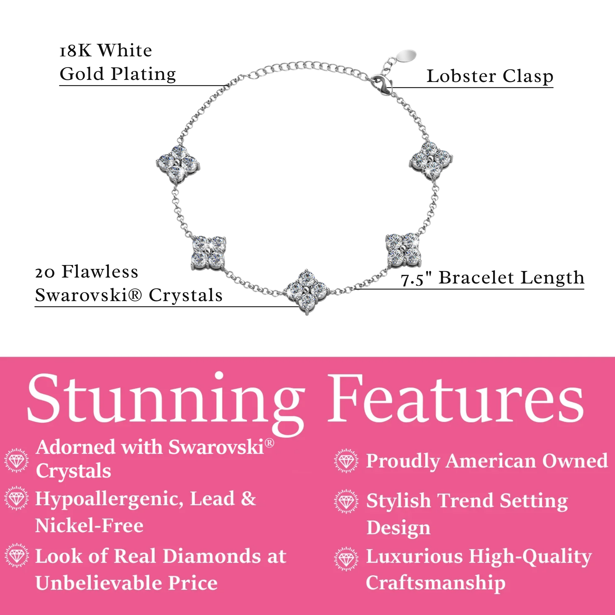 Adeline “Feminine” 18k 白金镀金仿钻石水晶手链