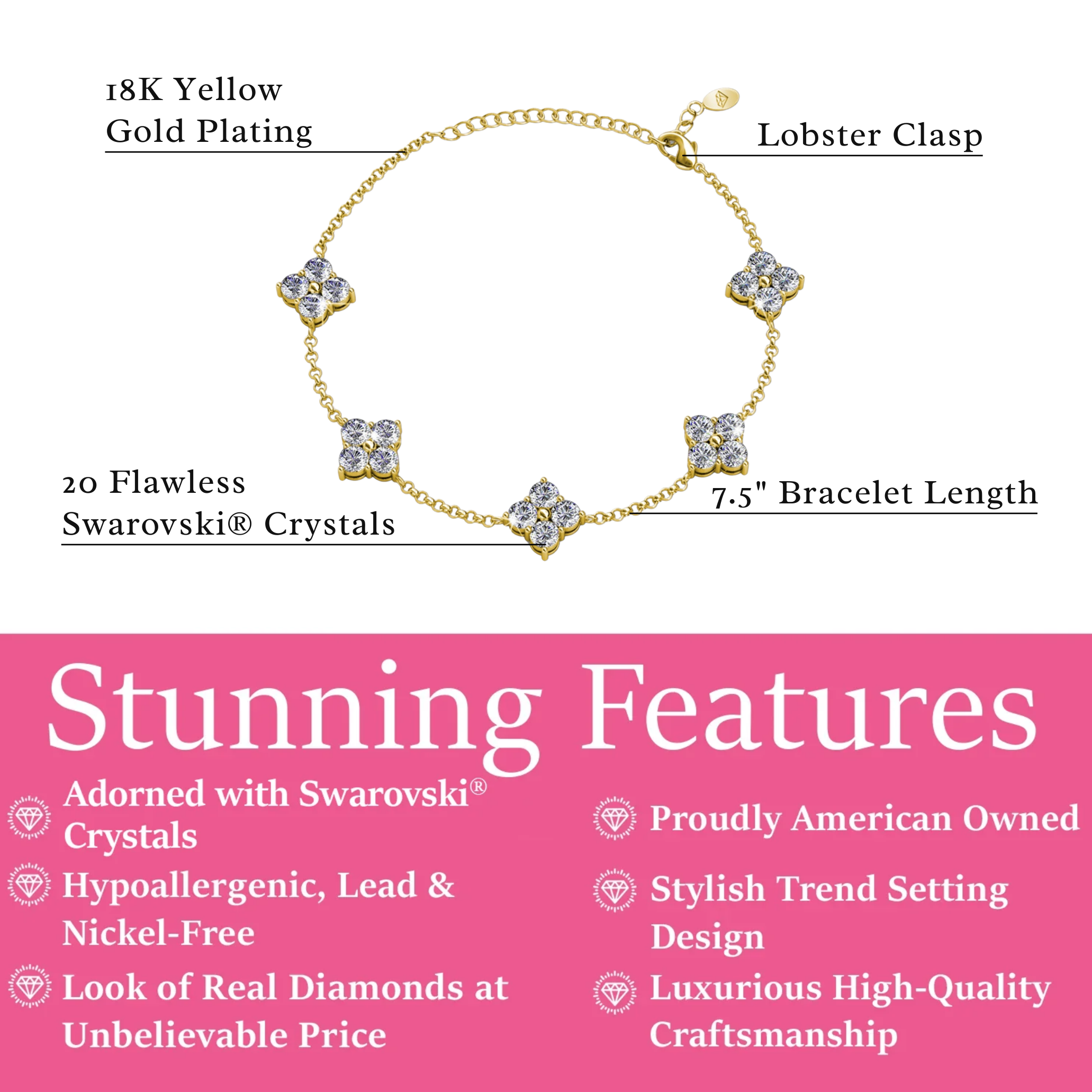 Adeline “Feminine” 18k 白金镀金仿钻石水晶手链