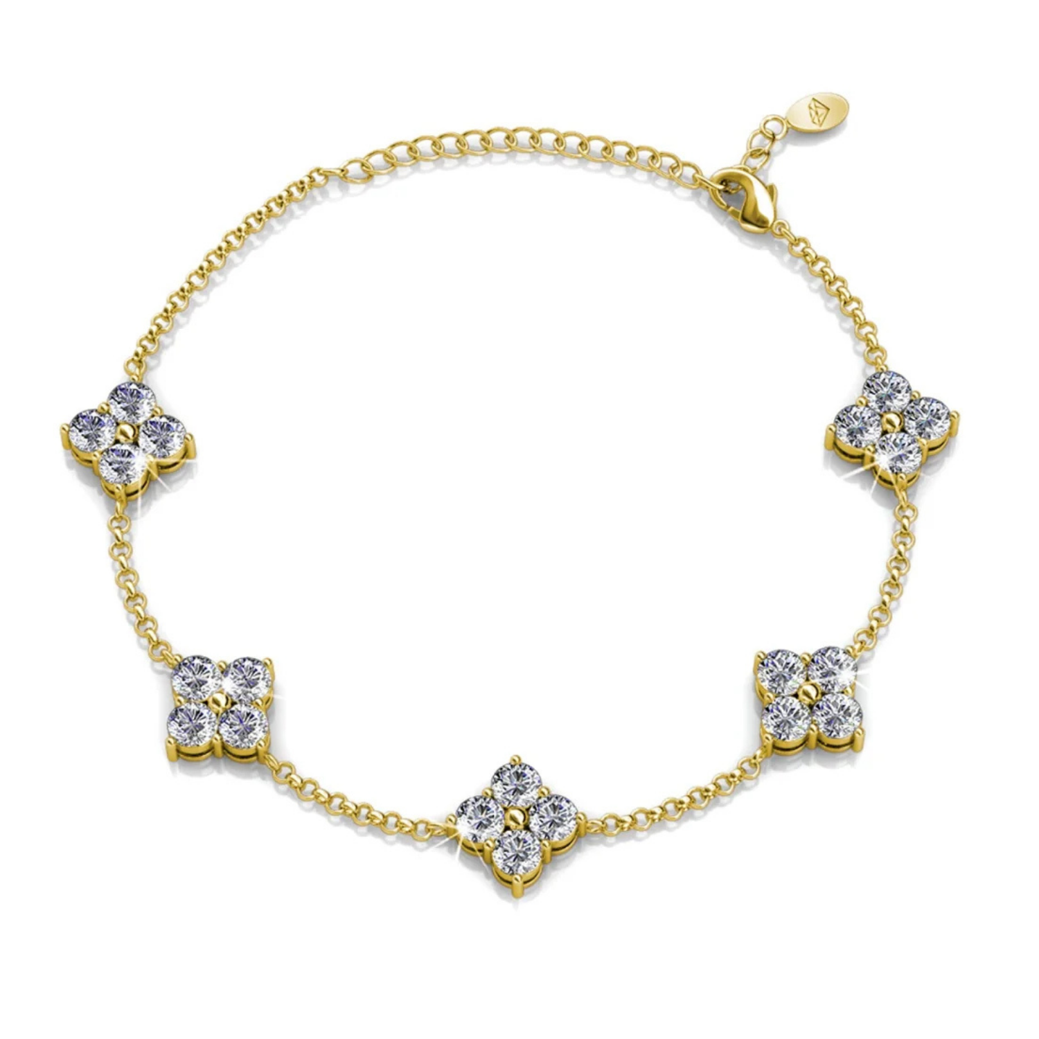 Pulsera "femenina" de Adeline chapada en oro blanco de 18 k con diamantes de imitación y cristal