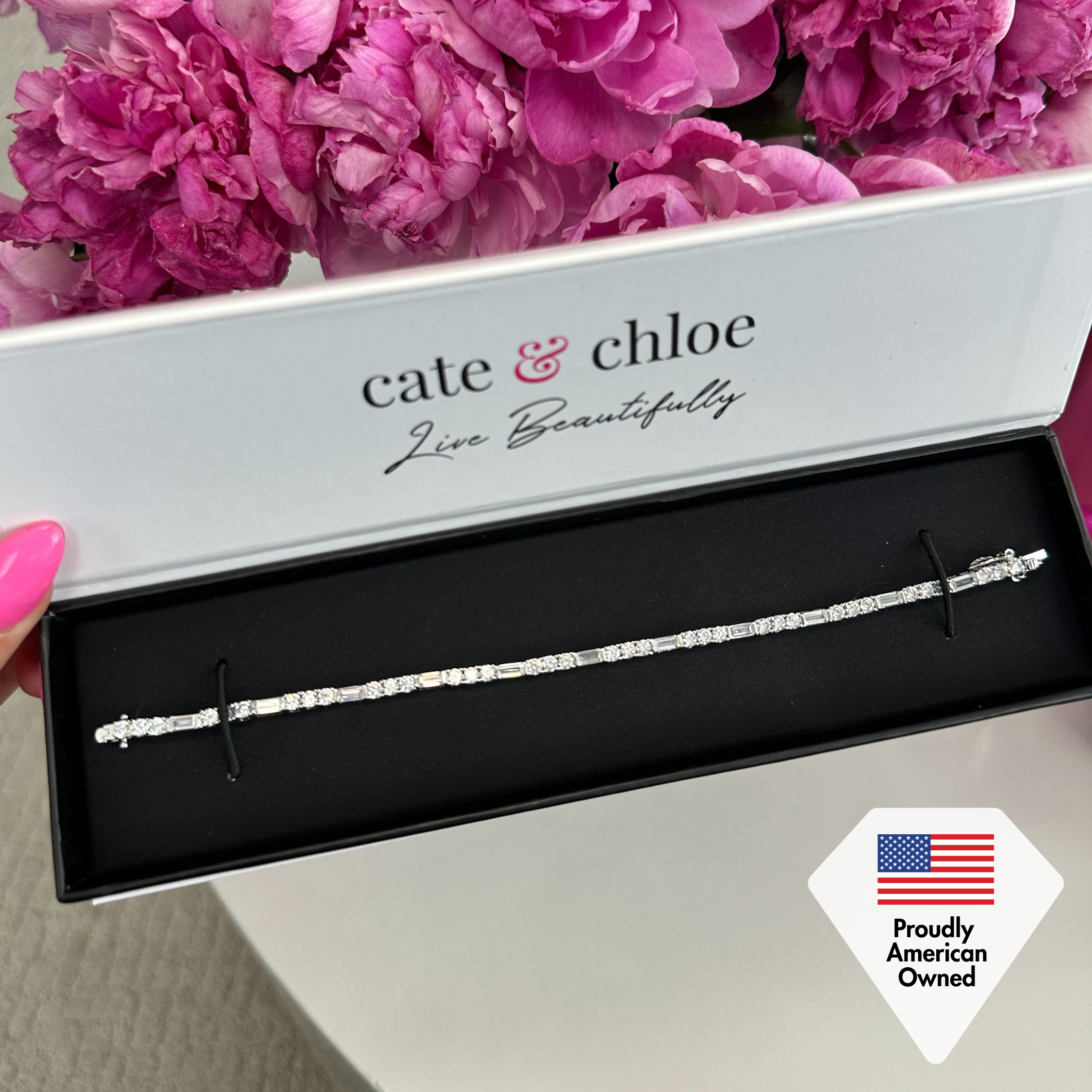 Adrianna 18k White Gold Plated Tennis Bracelet & Limited Edition Ribbon Card
