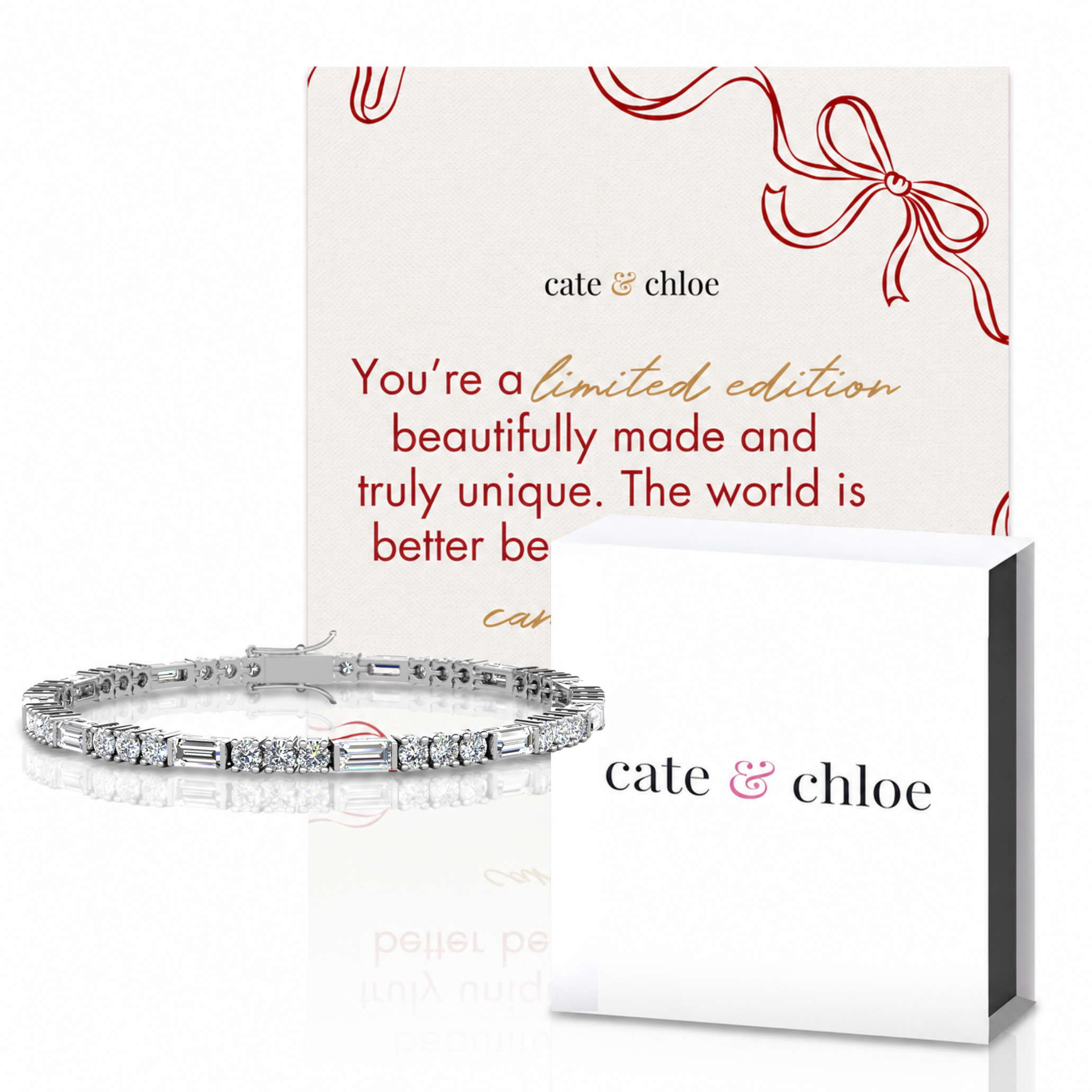 Adrianna 18k White Gold Plated Tennis Bracelet & Limited Edition Ribbon Card