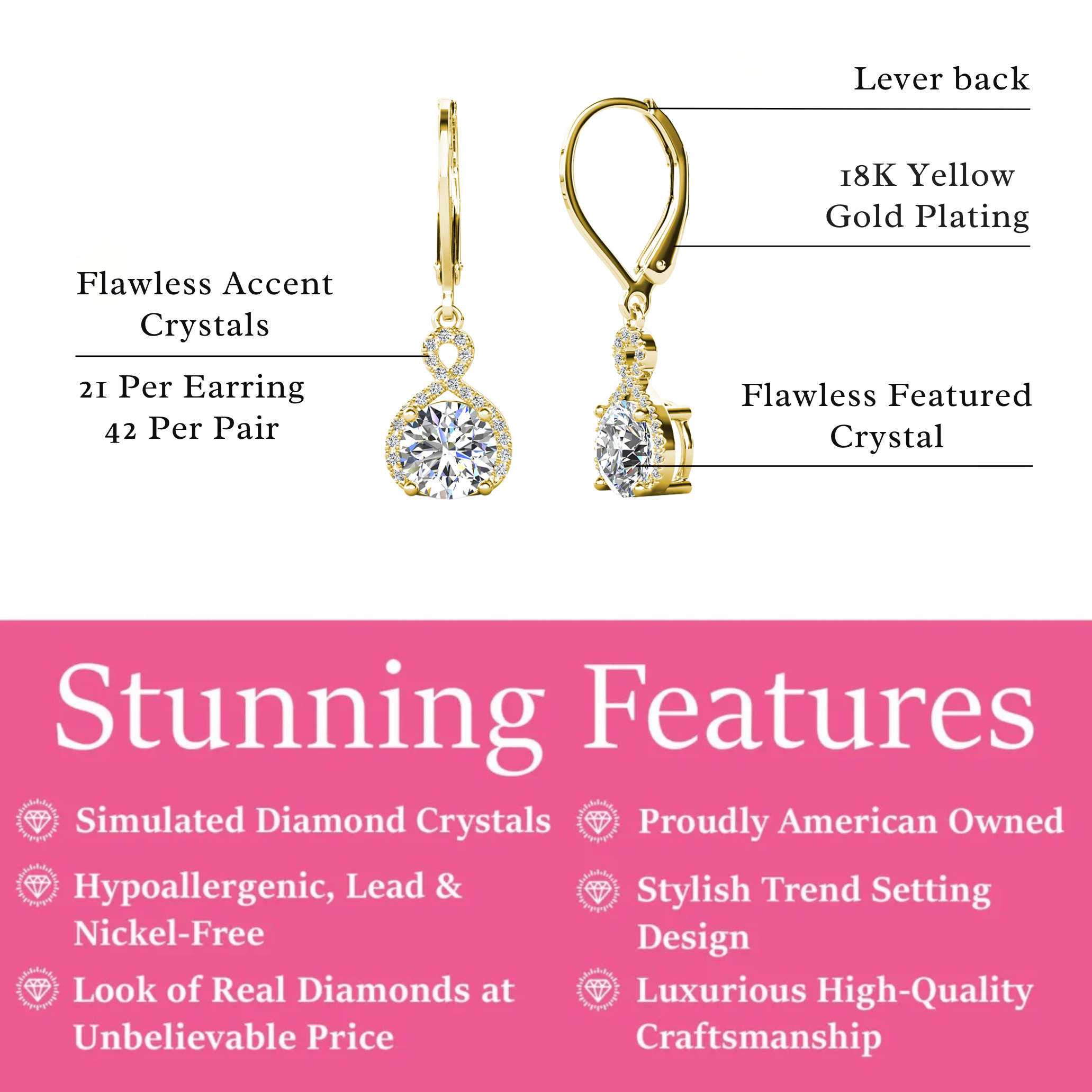 Alessandra 18k White Gold Plated Infinity Drop Earrings with Simulated Diamond Crystals