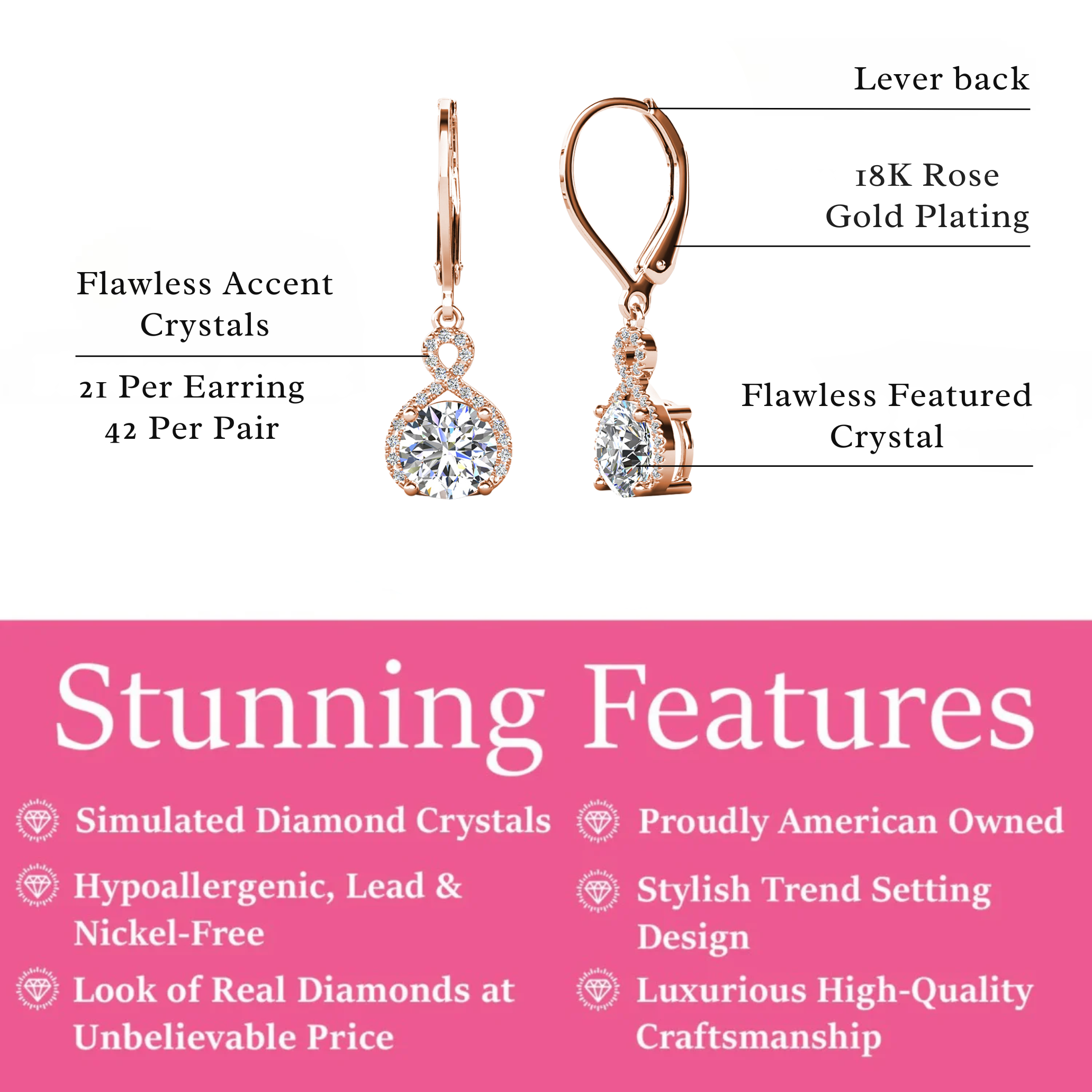 Alessandra 18k White Gold Plated Infinity Drop Earrings with Simulated Diamond Crystals