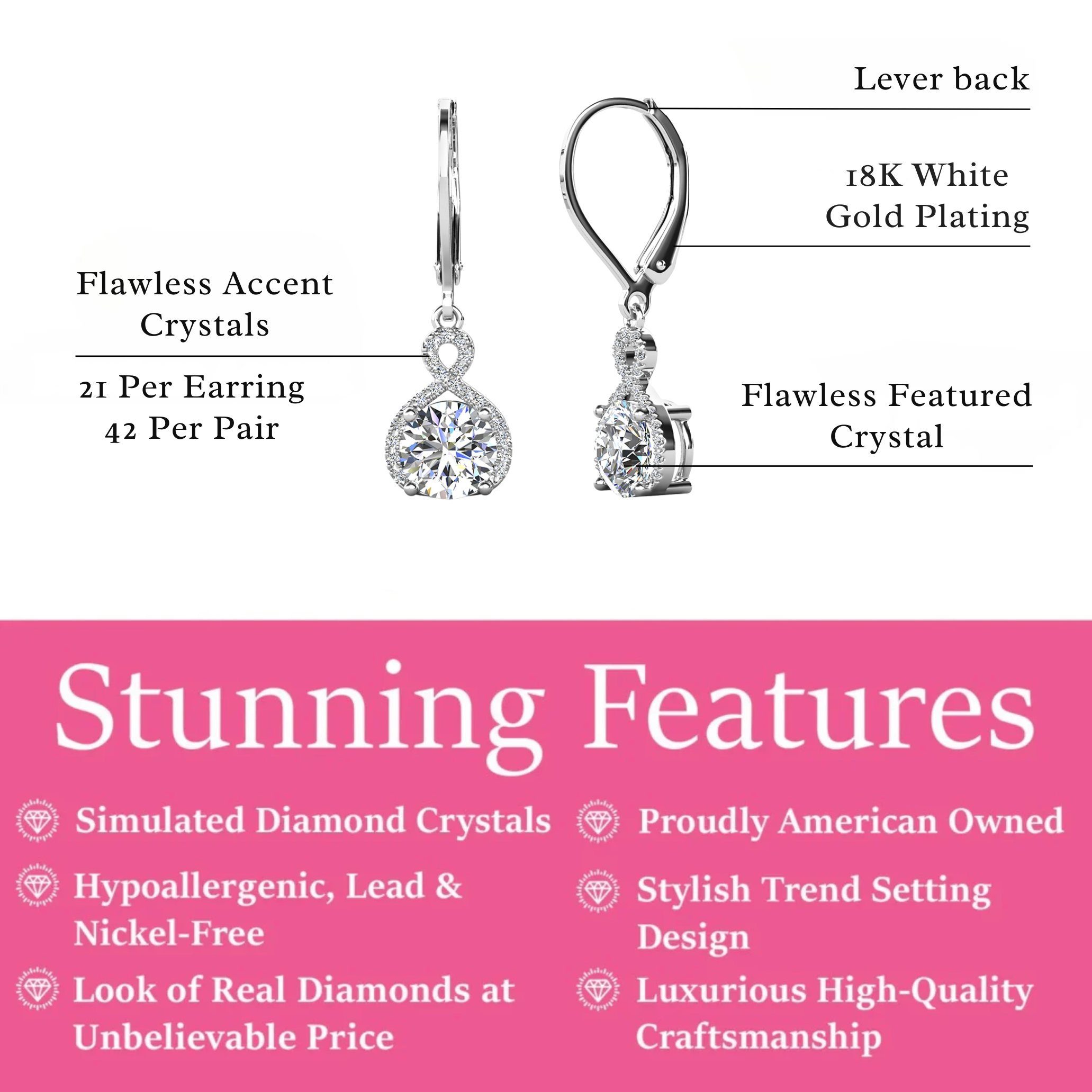 Alessandra 18k White Gold Plated Infinity Drop Earrings with Simulated Diamond Crystals
