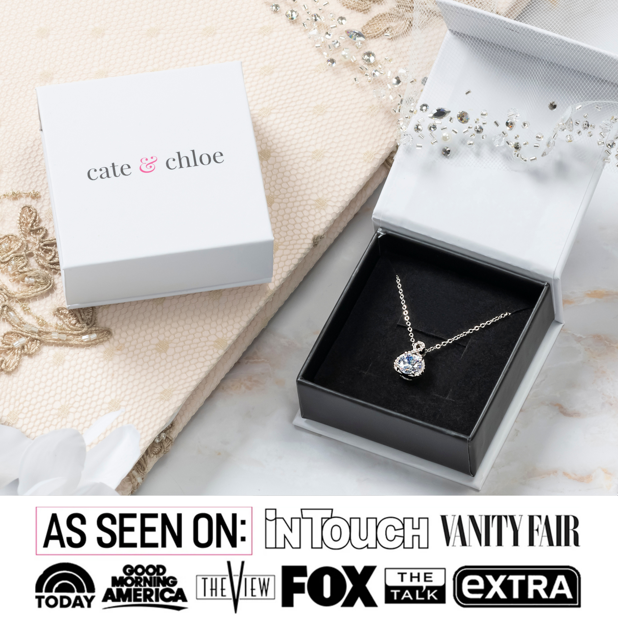 Alessandra 18k White Gold Plated Infinity Halo Pendant Necklace with Simulated Diamond Crystals