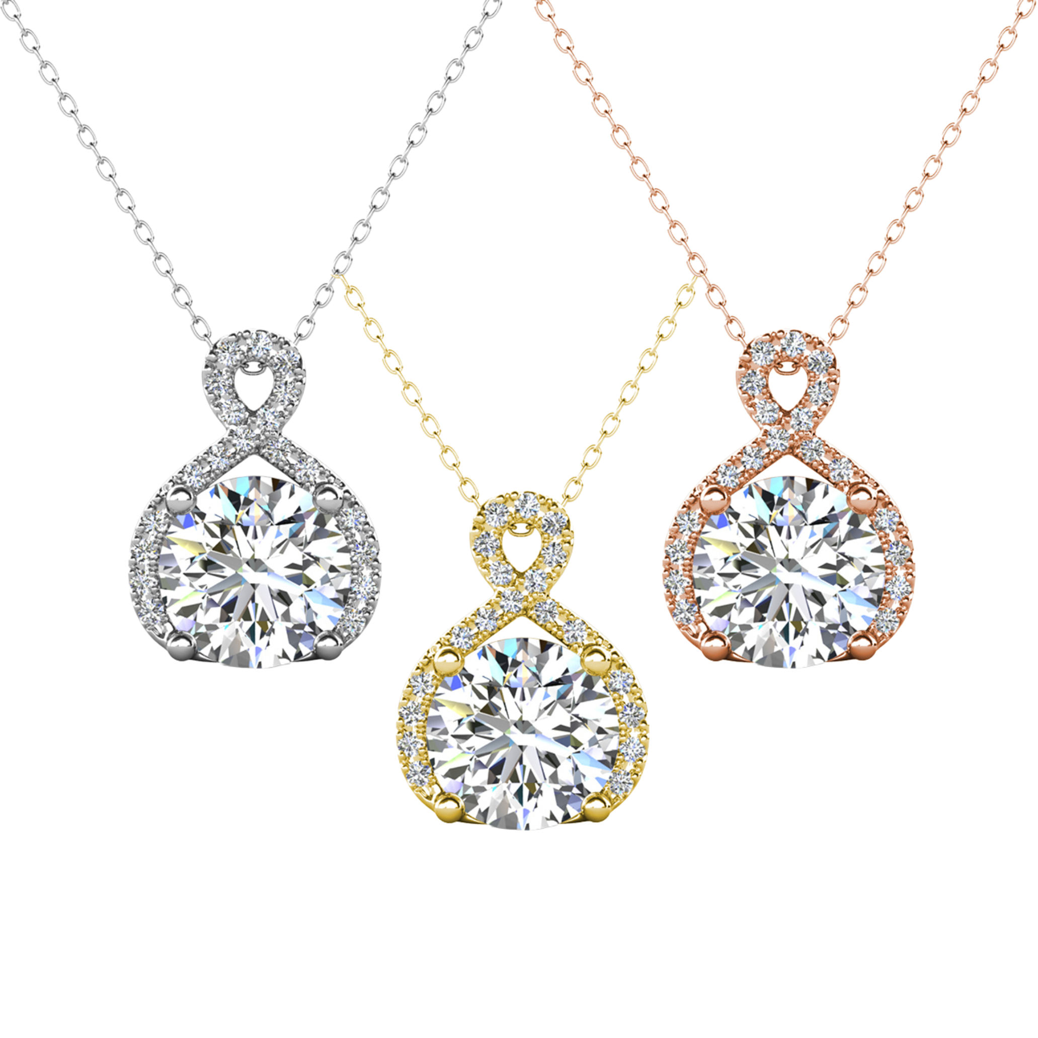 Alessandra 18k White Gold Plated Infinity Halo Pendant Necklace with Simulated Diamond Crystals (3 Pair Set)