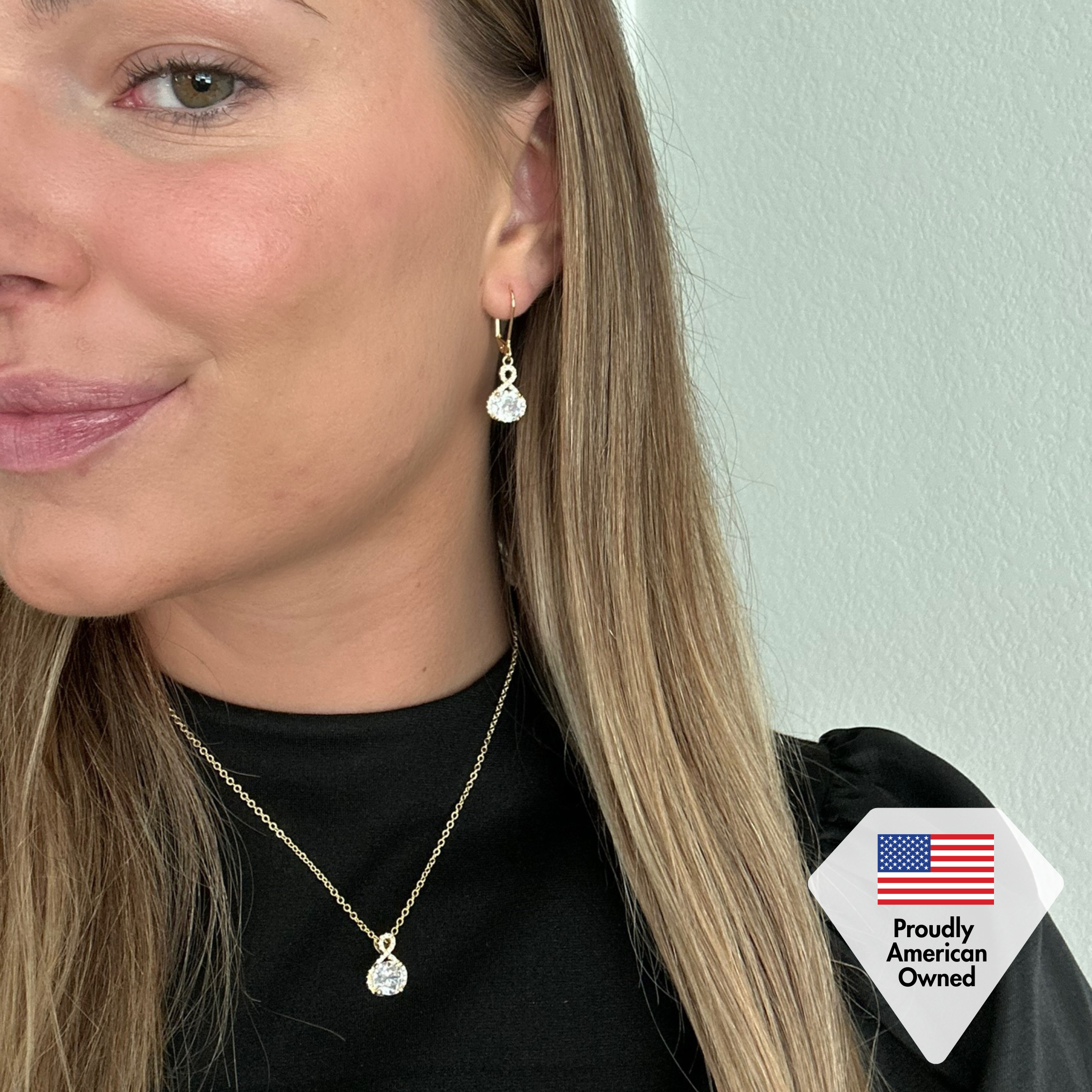 Alessandra 18k White Gold Plated Infinity Earrings and Necklace Jewelry Set with Simulated Diamond Crystals