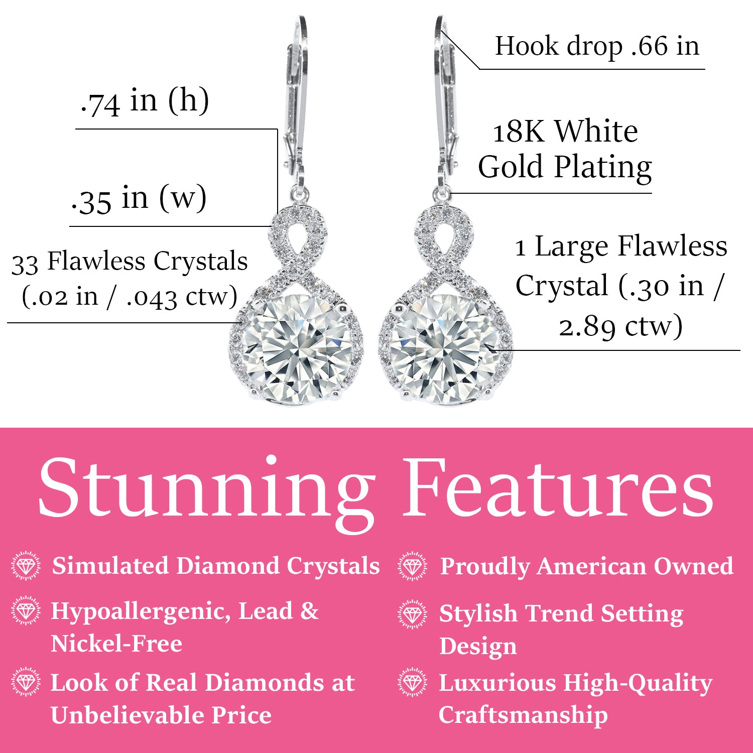 Alessandra 18k White Gold Plated Infinity Drop Dangle Earrings with CZ Crystals