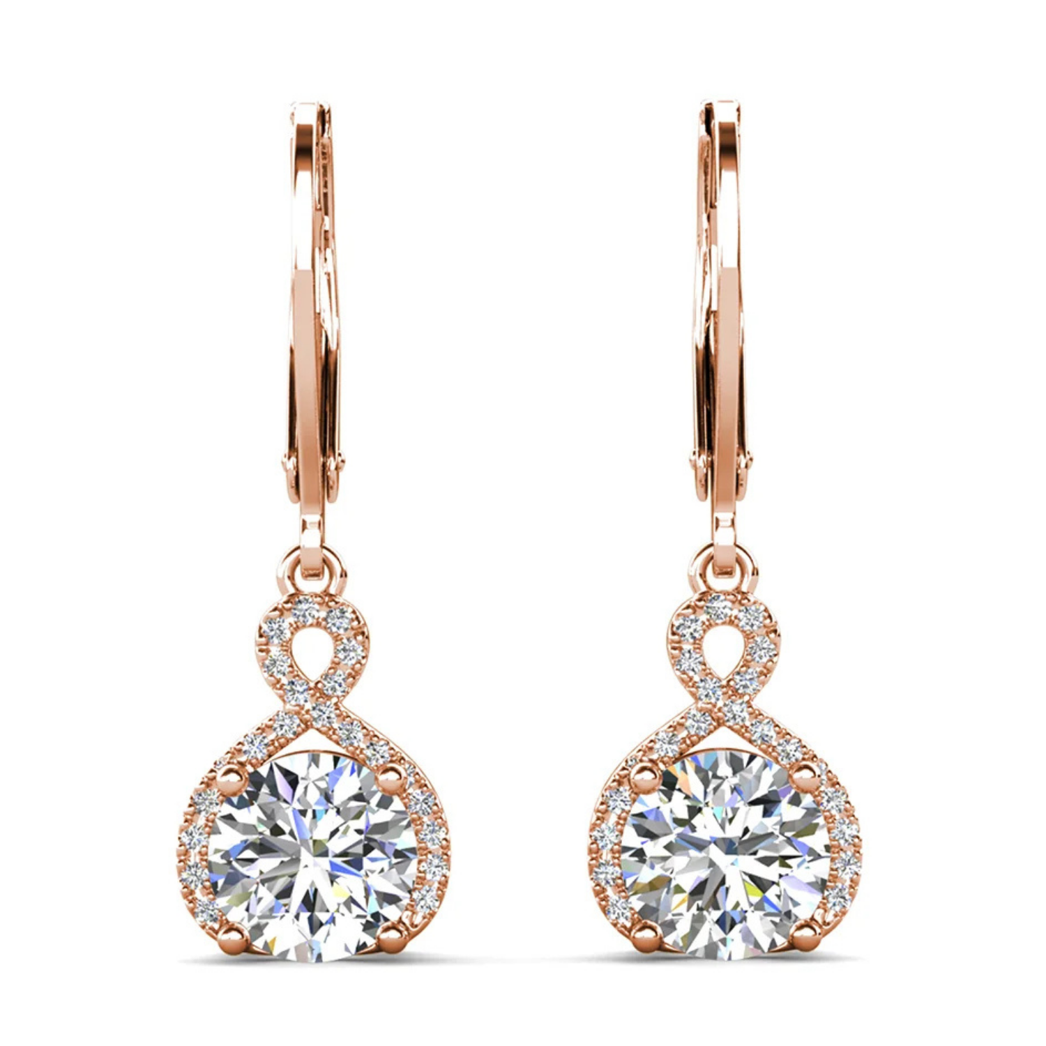 Alessandra 18k White Gold Plated Infinity Drop Earrings with Simulated Diamond Crystals