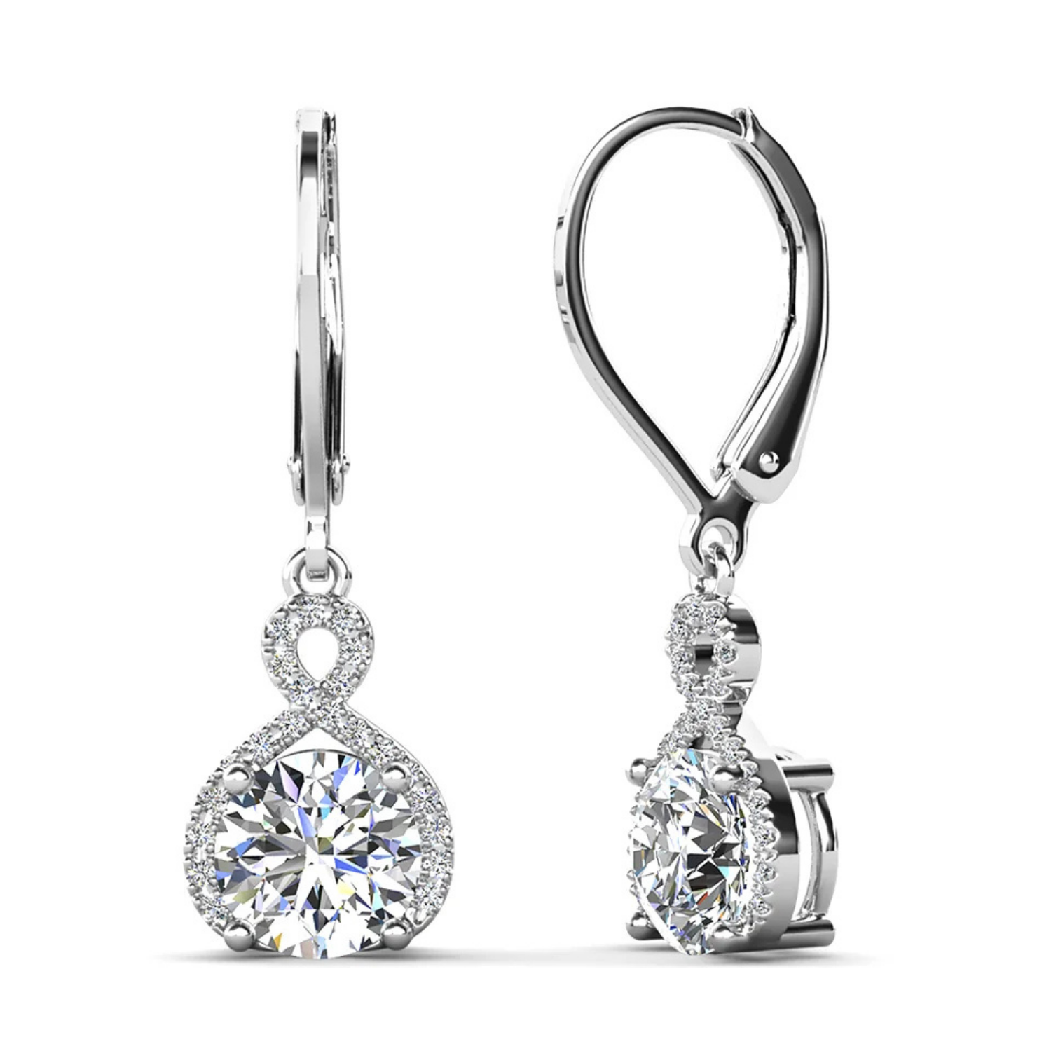 Alessandra 18k White Gold Plated Infinity Drop Earrings with Simulated Diamond Crystals