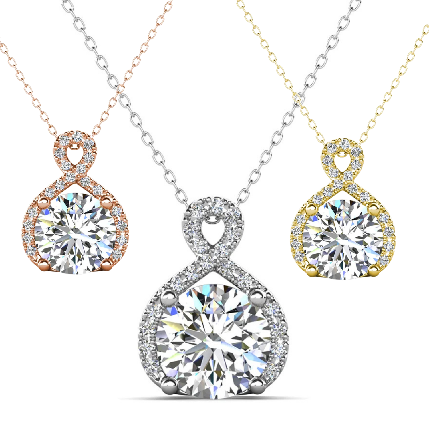 Alessandra 18k White Gold Plated Infinity Halo Pendant Necklace with Simulated Diamond Crystals