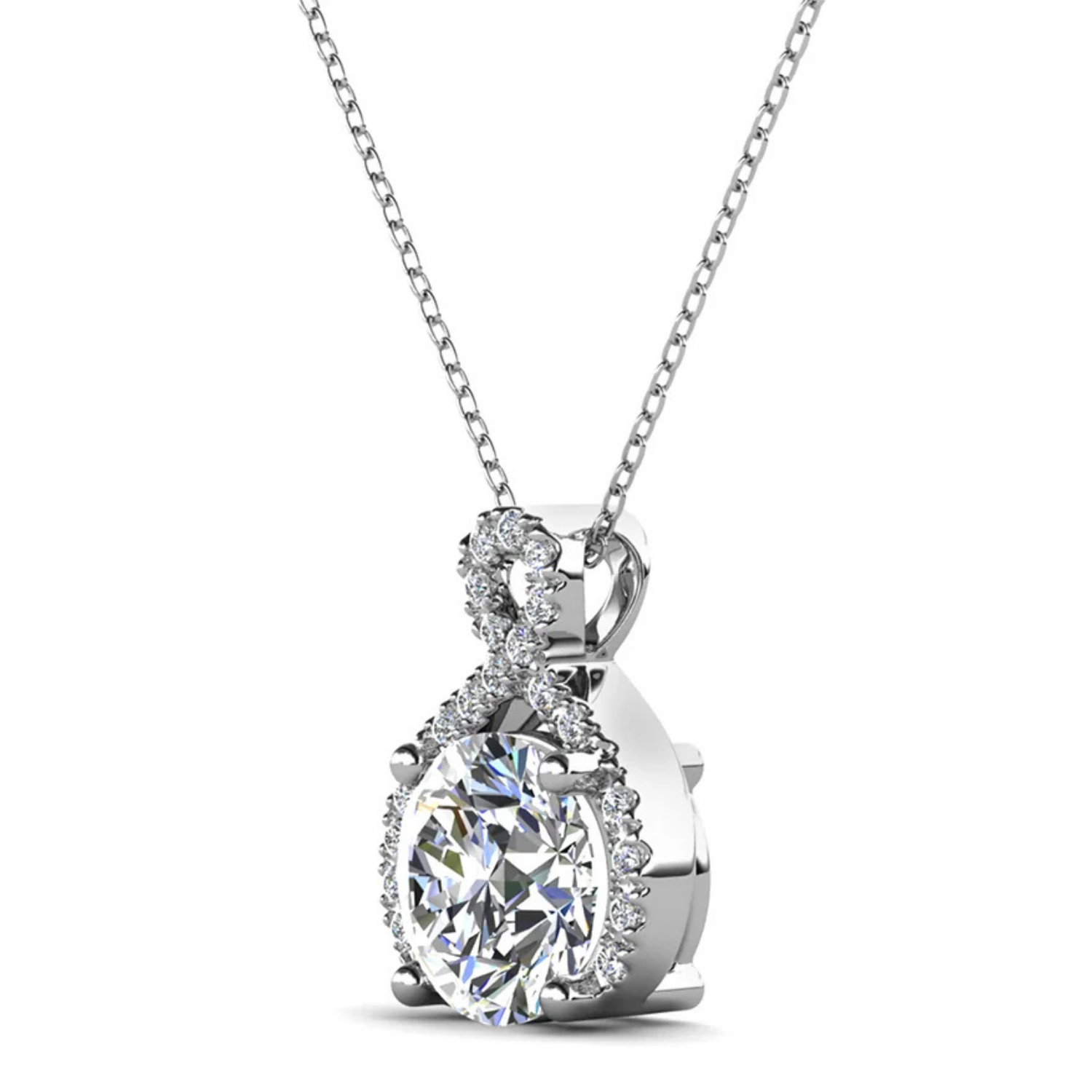 Alessandra 18k White Gold Plated Infinity Halo Pendant Necklace with Simulated Diamond Crystals