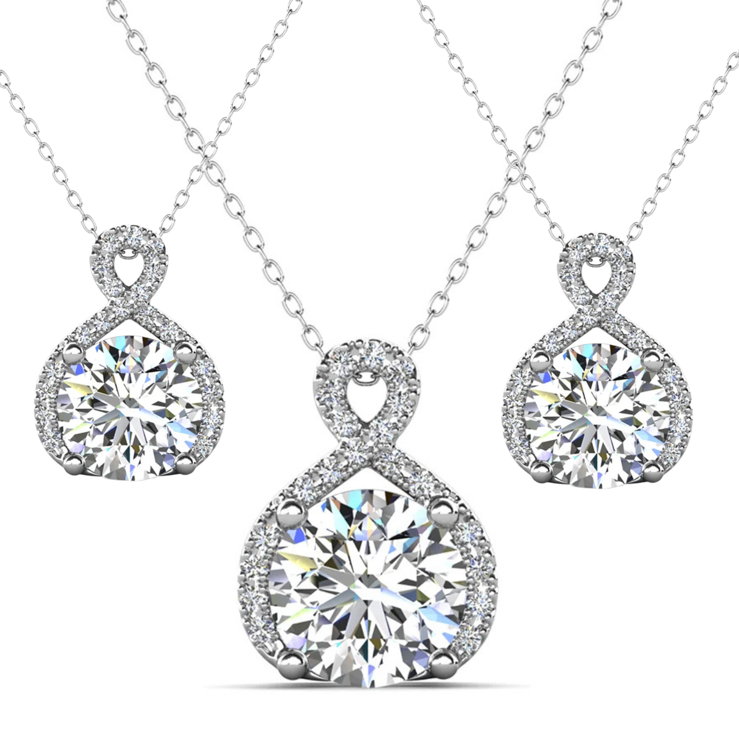 Alessandra 18k White Gold Plated Infinity Halo Pendant Necklace with Simulated Diamond Crystals