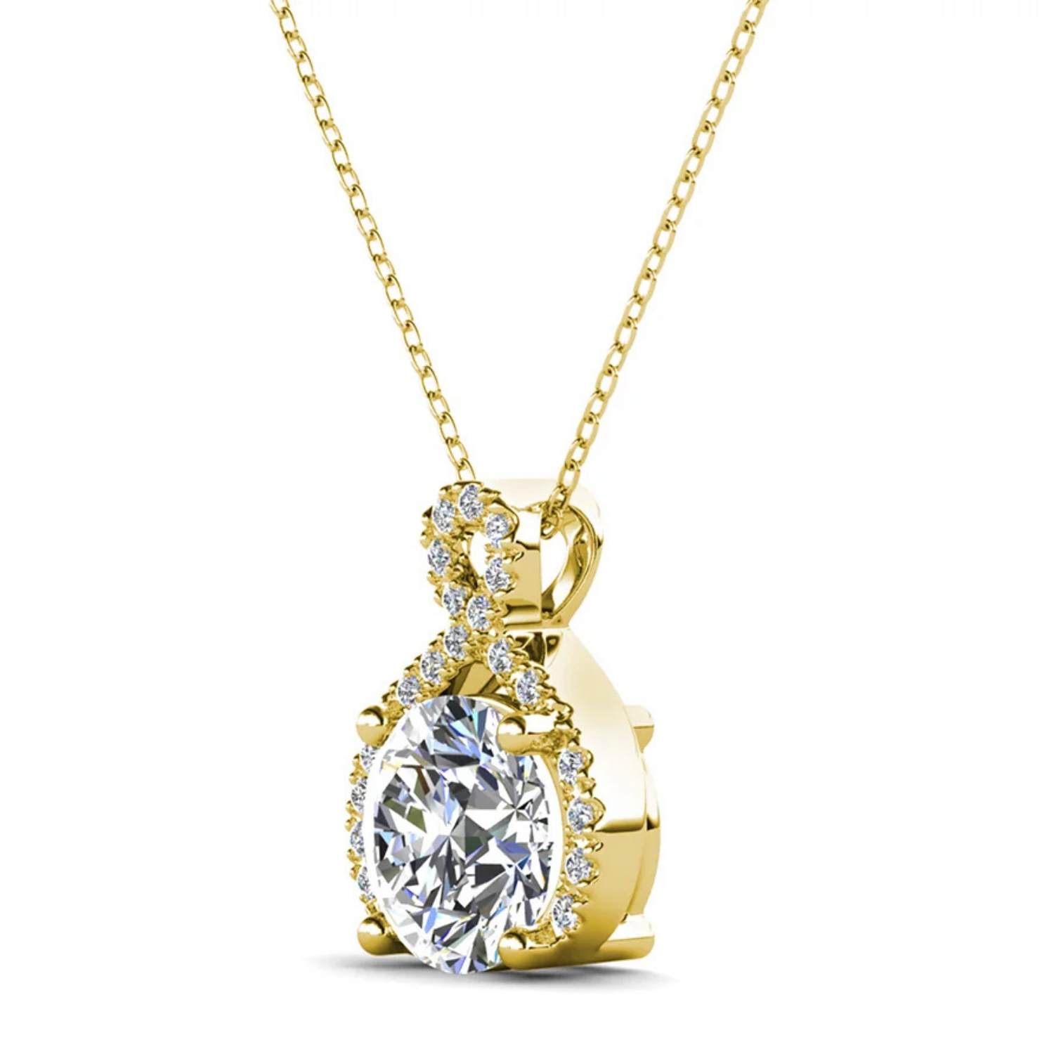 Alessandra 18k White Gold Plated Infinity Halo Pendant Necklace with Simulated Diamond Crystals