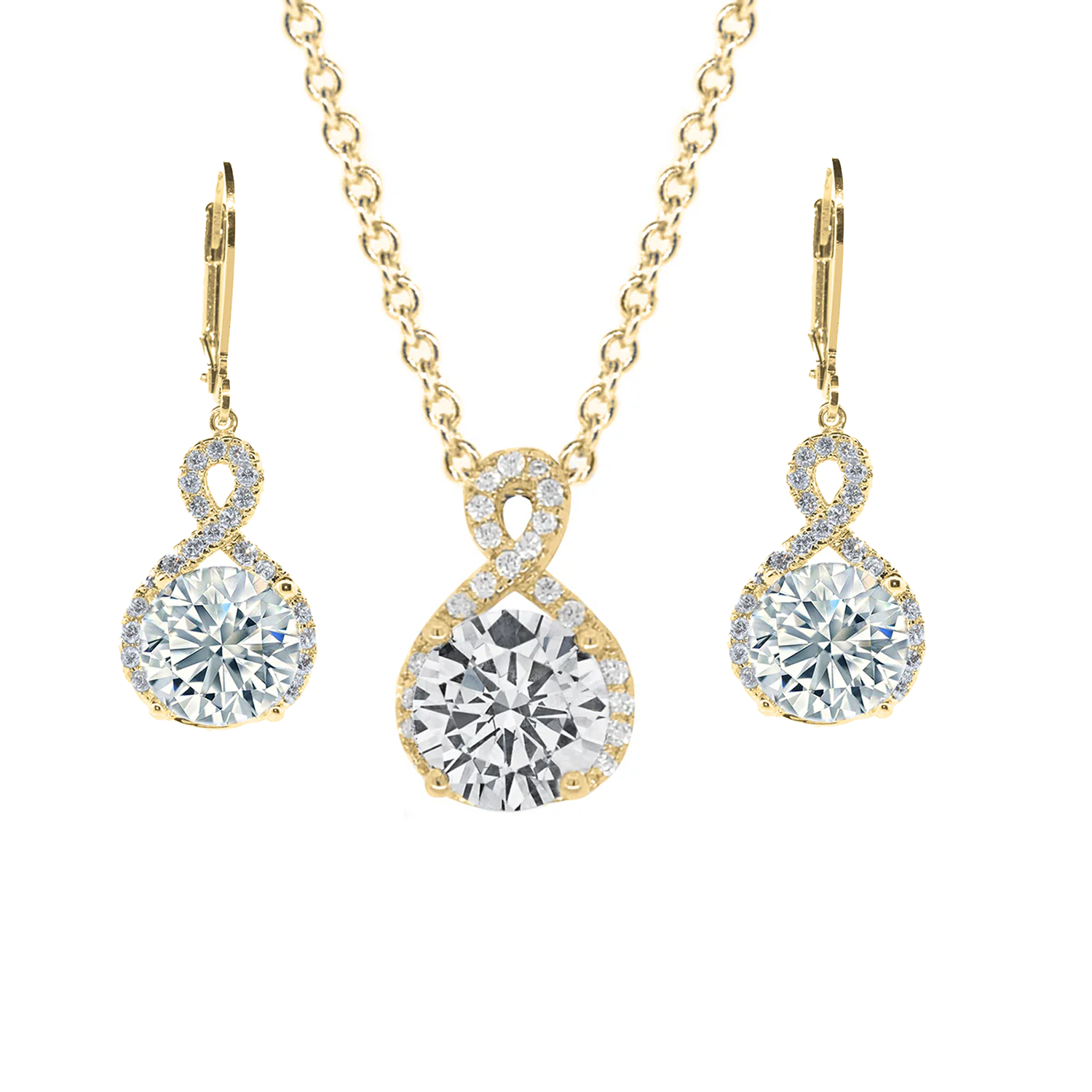 Alessandra 18k White Gold Plated Infinity Drop Earrings & Necklace Jewelry Set with CZ Crystals