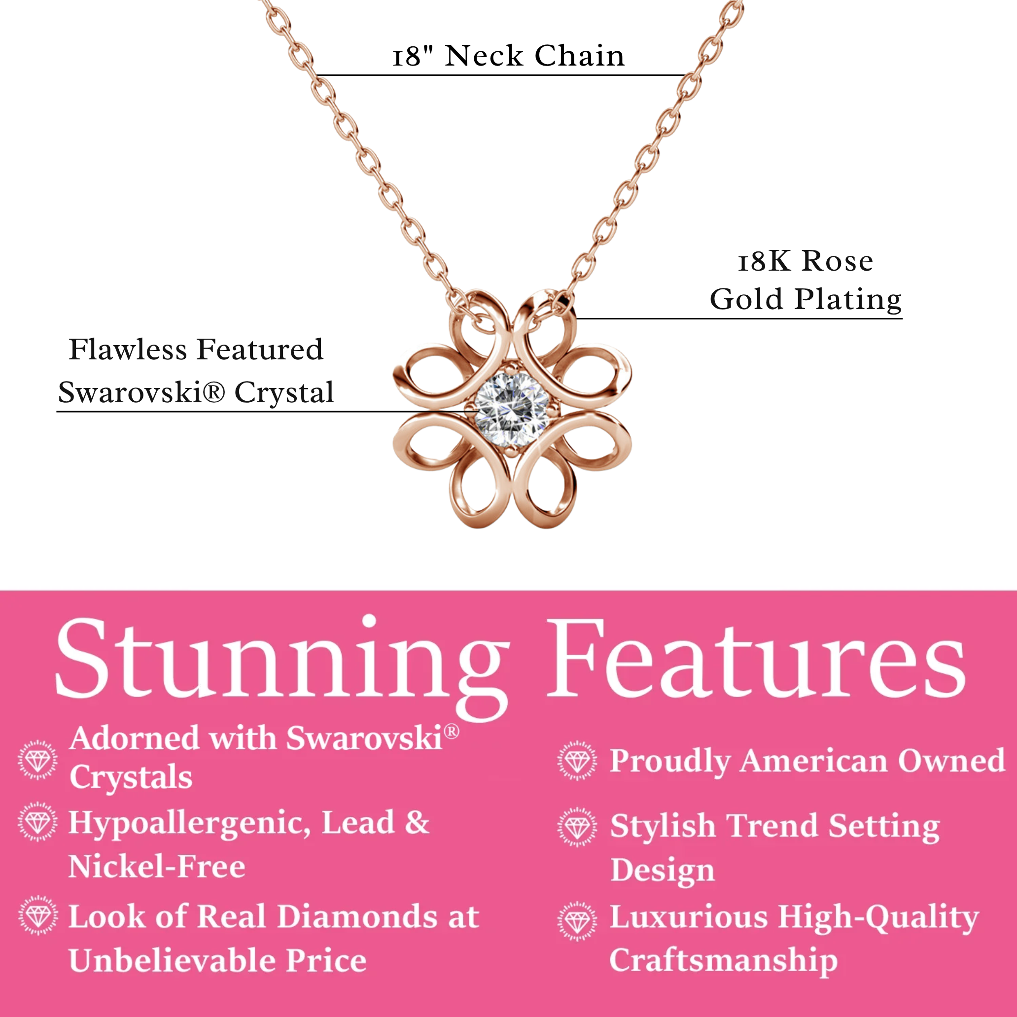 Alexis 18k White Gold Plated Flower Pendant Necklace with Swarovski Crystal