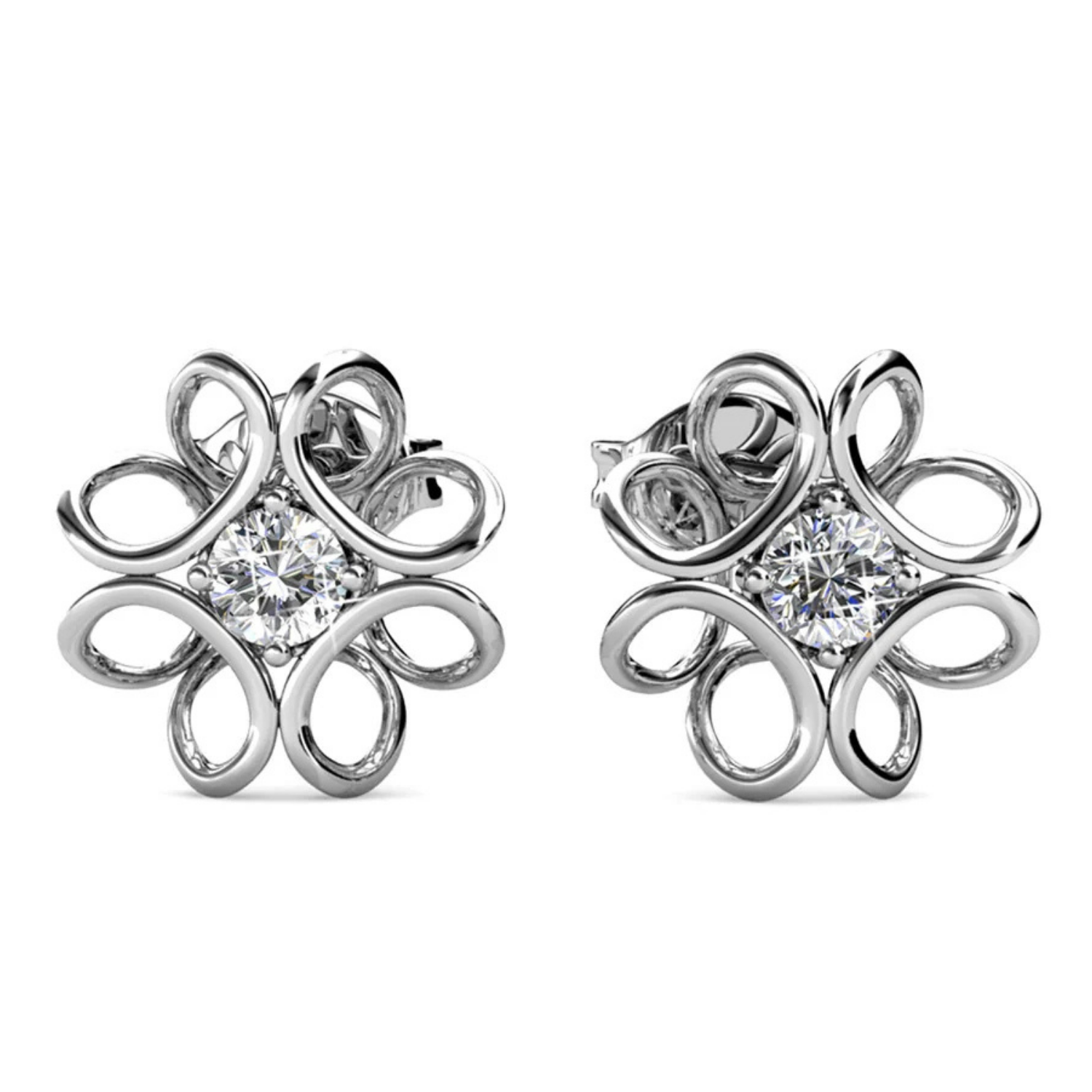 Alexis 18k White Gold Plated Flower Stud Earrings with Swarovski Crystals