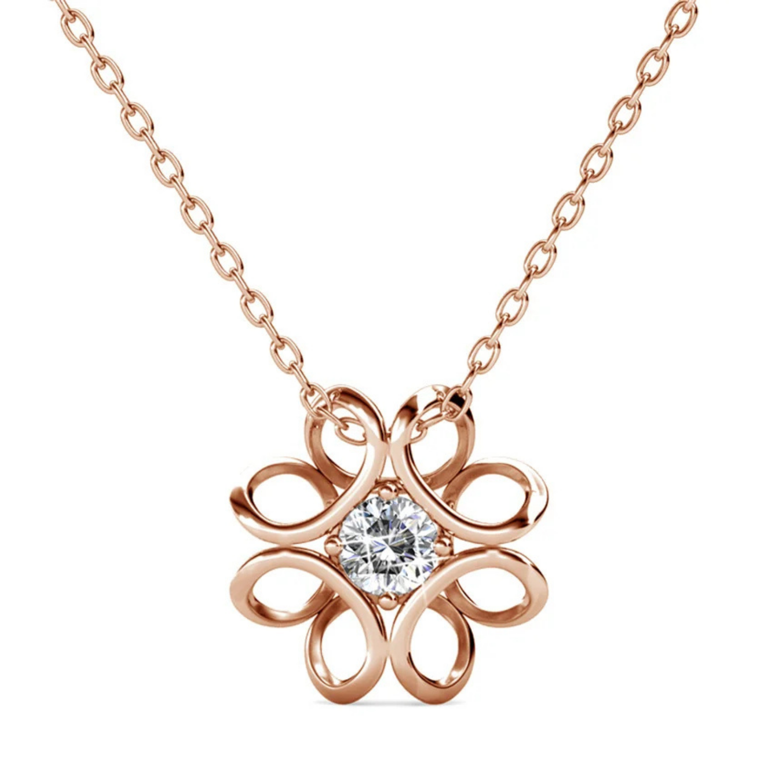 Alexis 18k White Gold Plated Flower Pendant Necklace with Swarovski Crystal